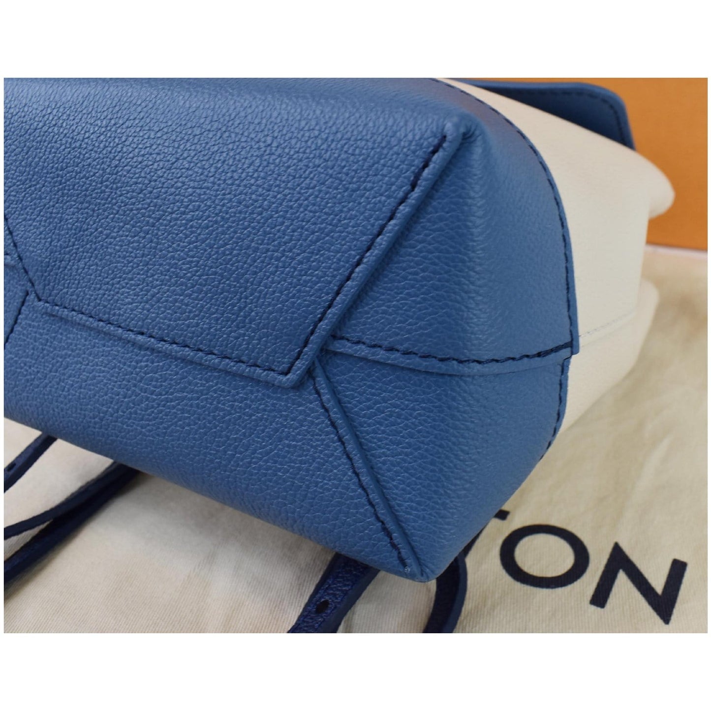 LOUIS VUITTON Lockme Calfskin Leather Backpack Blue/Beige