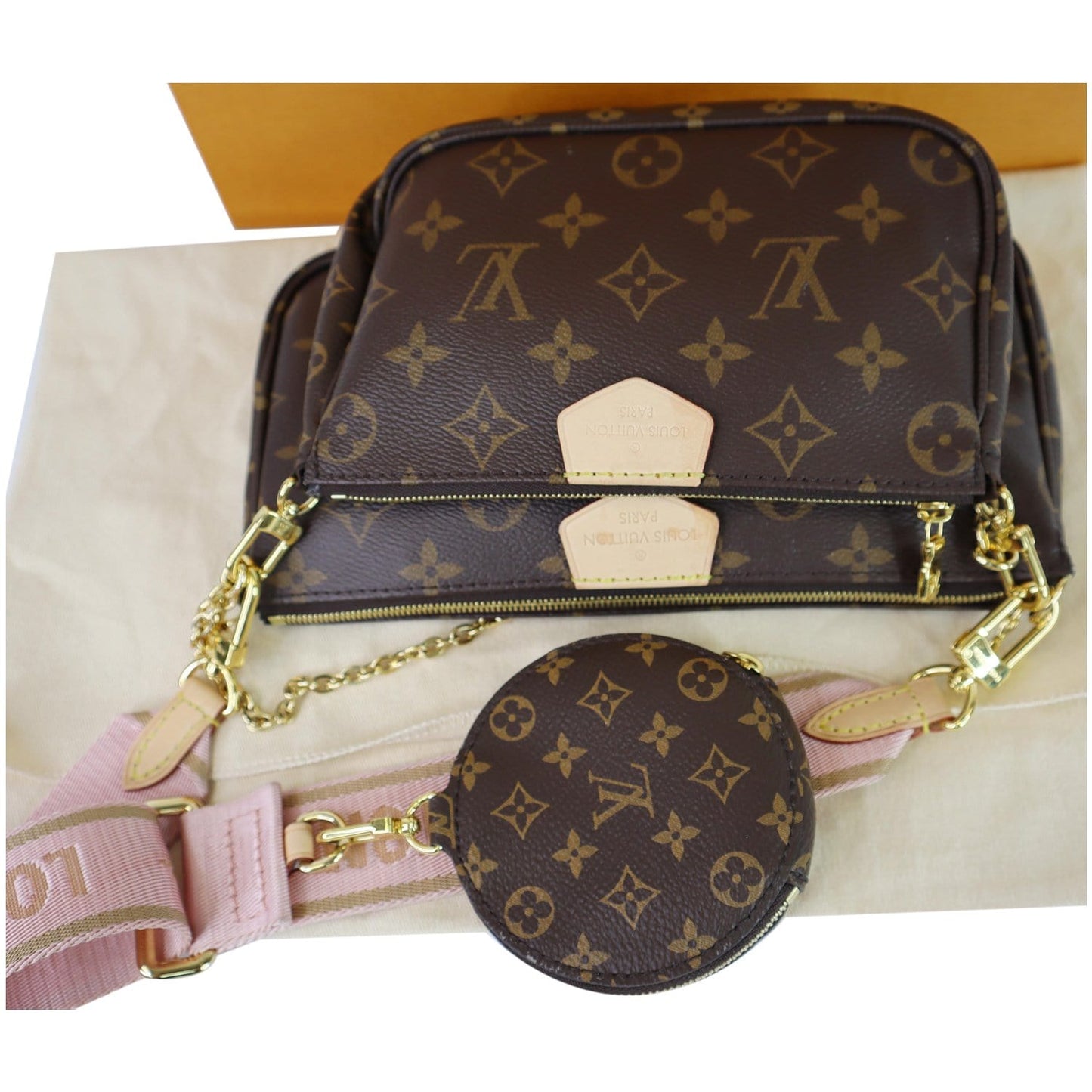 LOUIS VUITTON Multi Pochette Accessories Monogram Canvas Shoulder Bag Pink