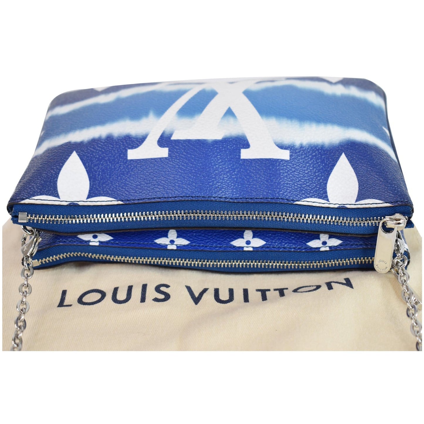 LOUIS VUITTON Escale Pochette Double Zip Chain Pouch Bag Blue