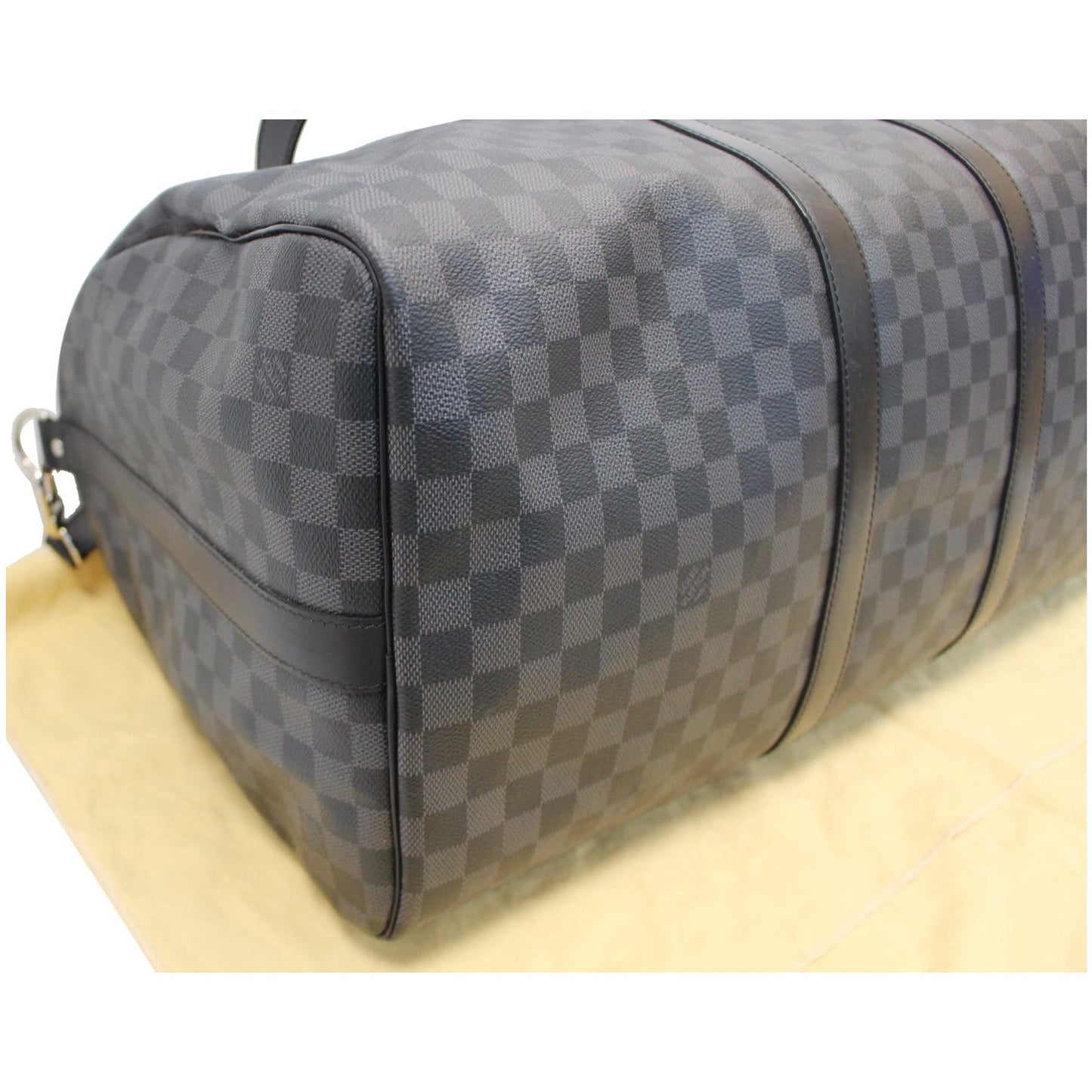 LOUIS VUITTON Keepall 55 Damier Graphite Bandouliere Travel Bag Black