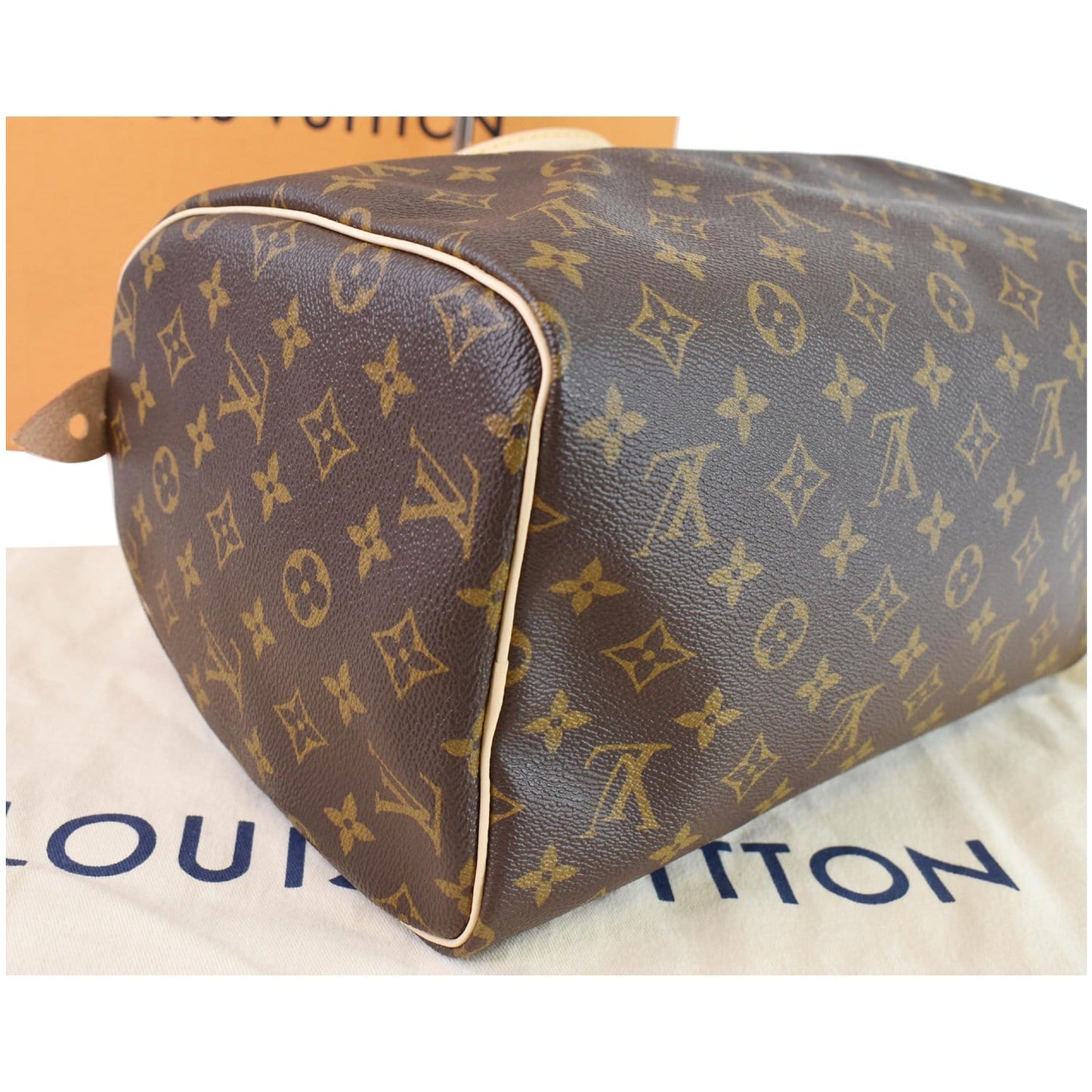 LOUIS VUITTON Speedy 30 Monogram Canvas Satchel Bag Brown