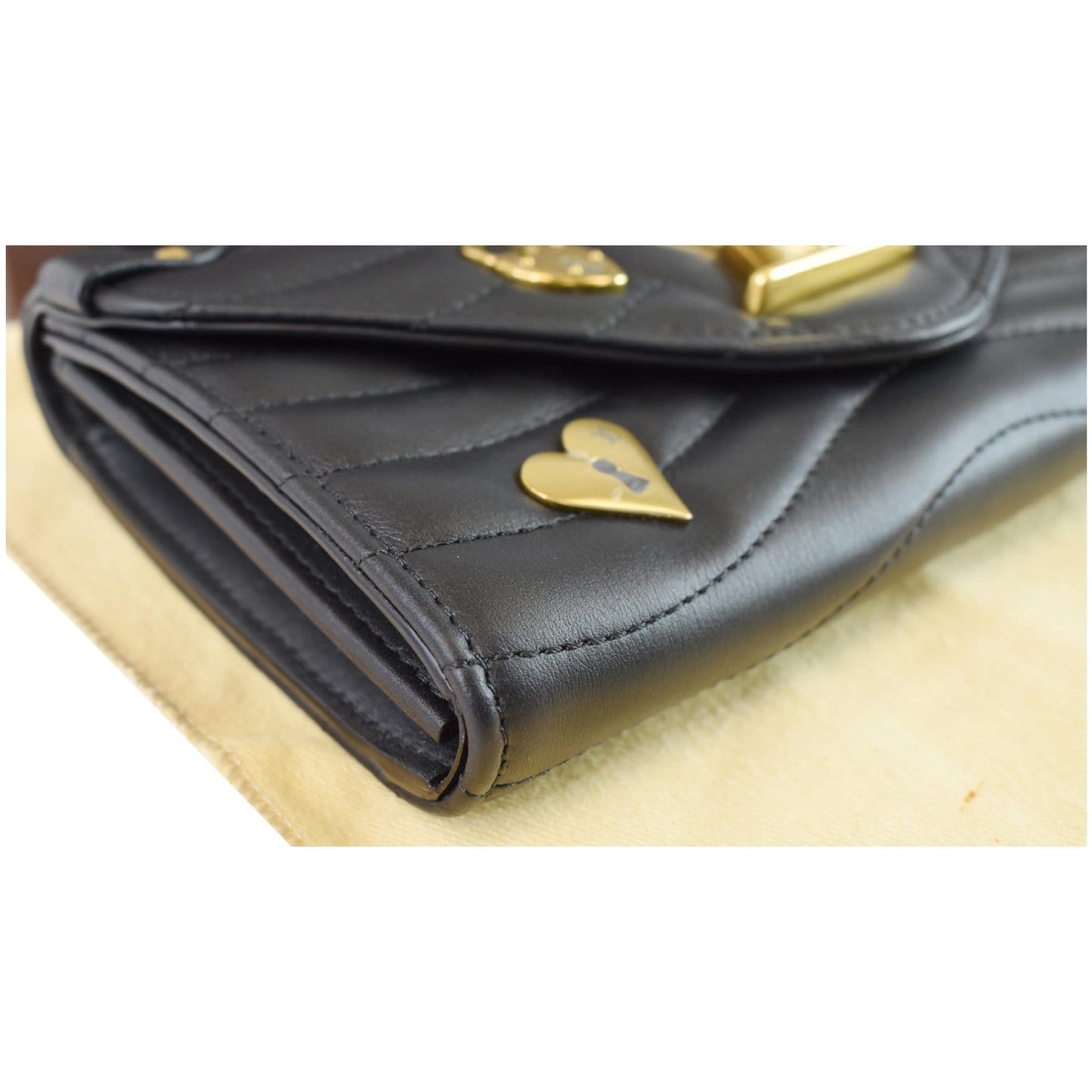 LOUIS VUITTON Love Lock New Wave Long Leather Wallet Black