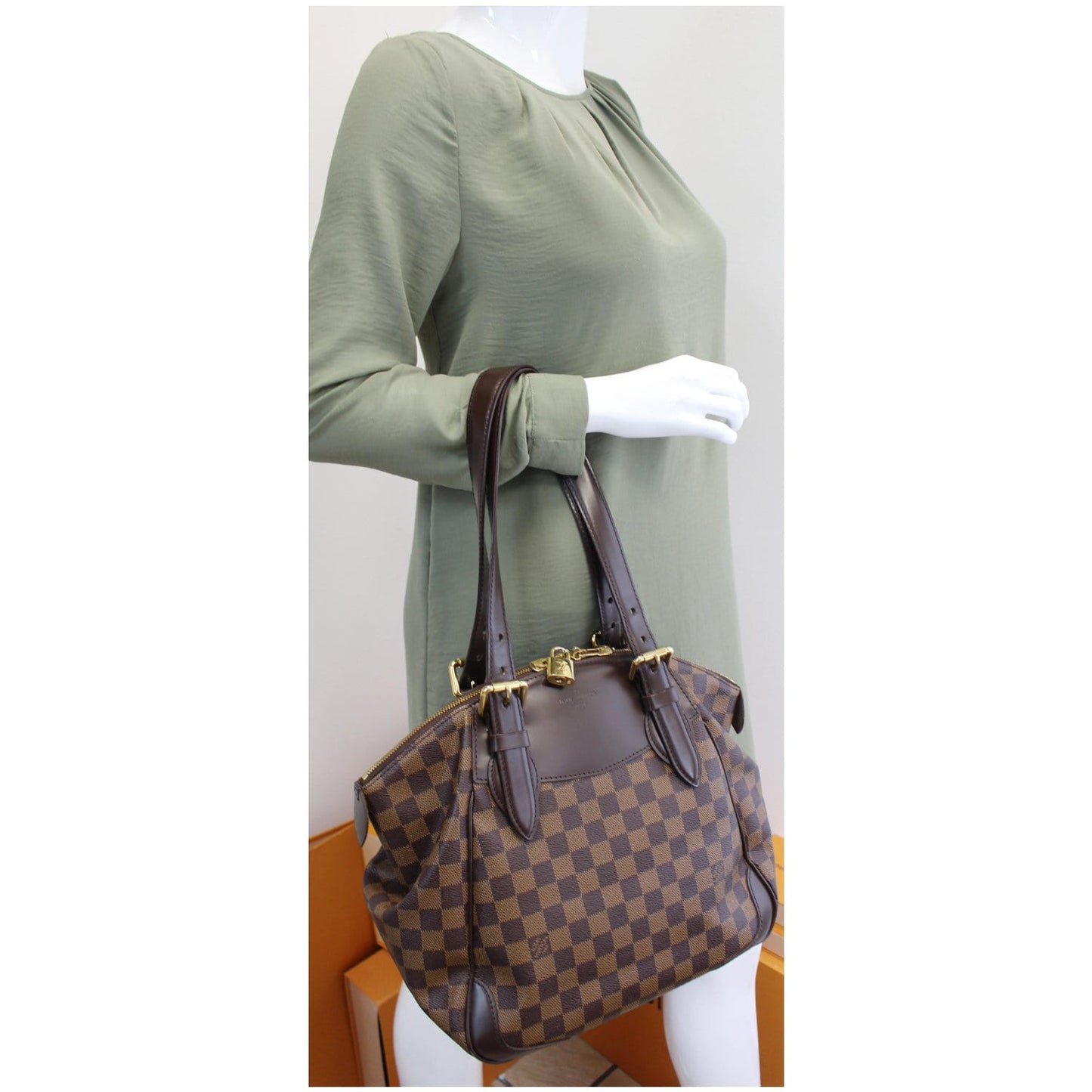 LOUIS VUITTON Verona MM Damier Ebene Shoulder Bag Brown