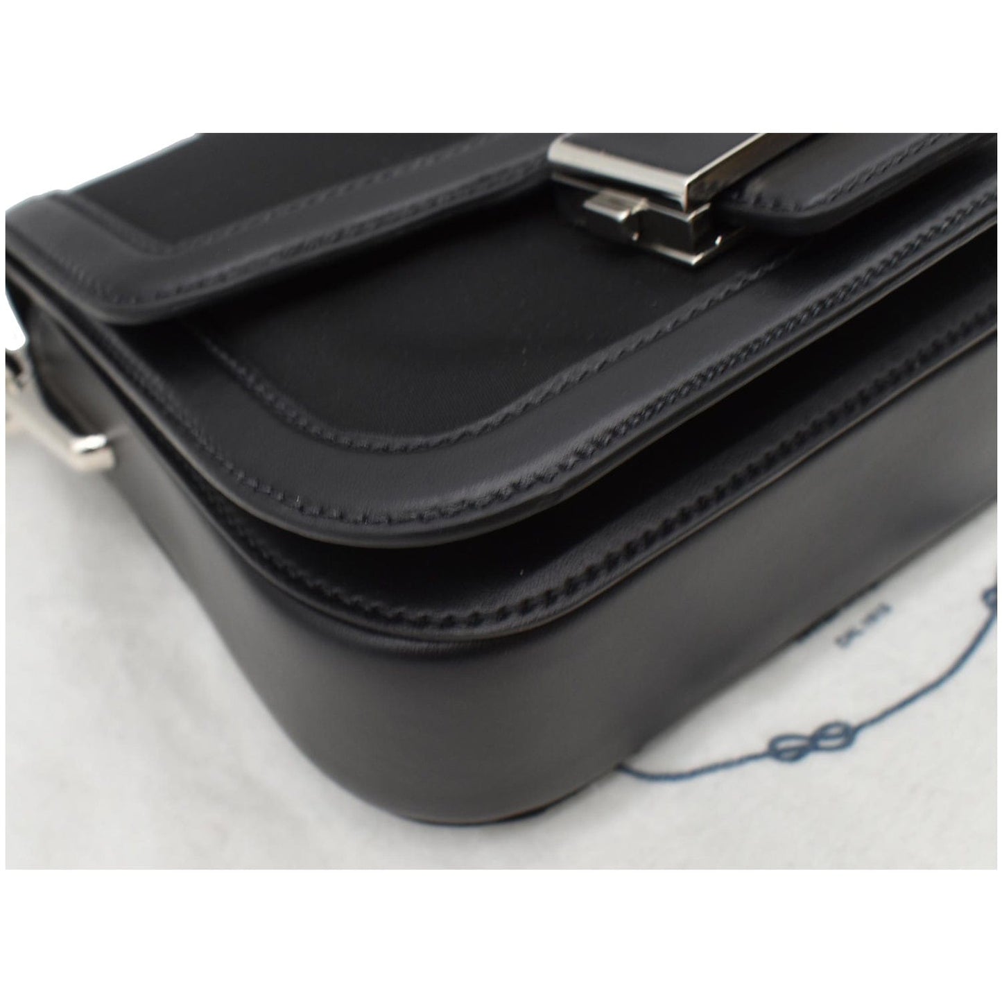 PRADA Nylon Leather Shoulder Bag Black