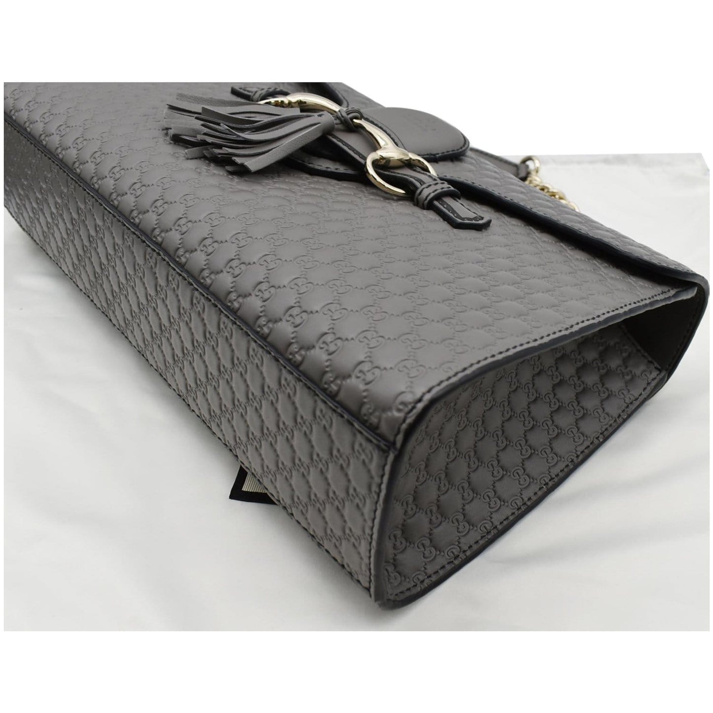GUCCI Emily Medium GG Guccissima Leather Chain Shoulder Bag 449635 Gray