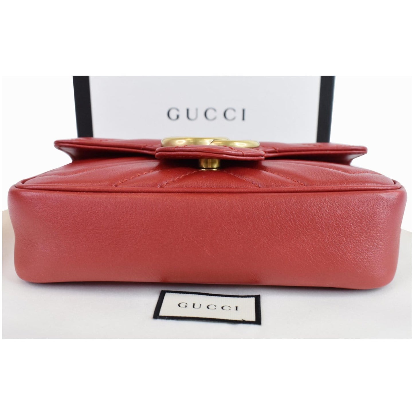 GUCCI GG Marmont Matelasse Leather Super Mini Crossbody Bag Red