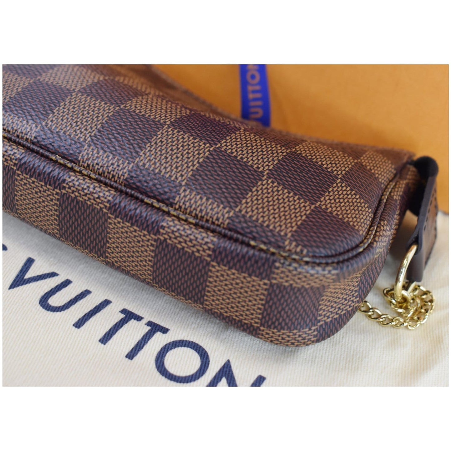 LOUIS VUITTON Mini Pochette Damier Ebene Accessories Pouch Brown