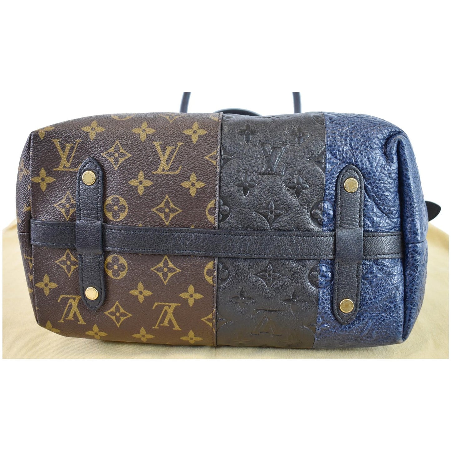 LOUIS VUITTON Blocks Stripes Monogram Leather Tote Bag Tri-Color