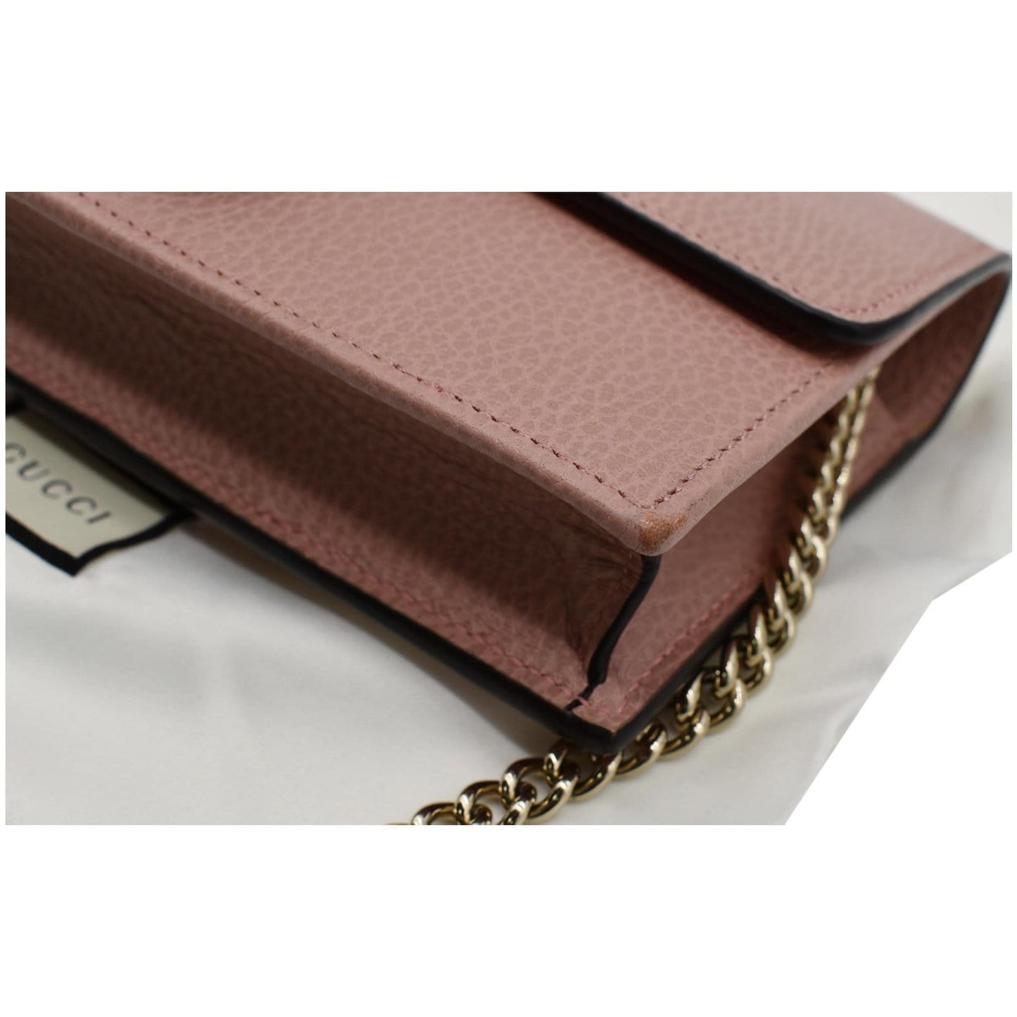 GUCCI Dollar Interlocking G Calfskin Leather Chain Wallet Crossbody Bag Soft Pink 510314