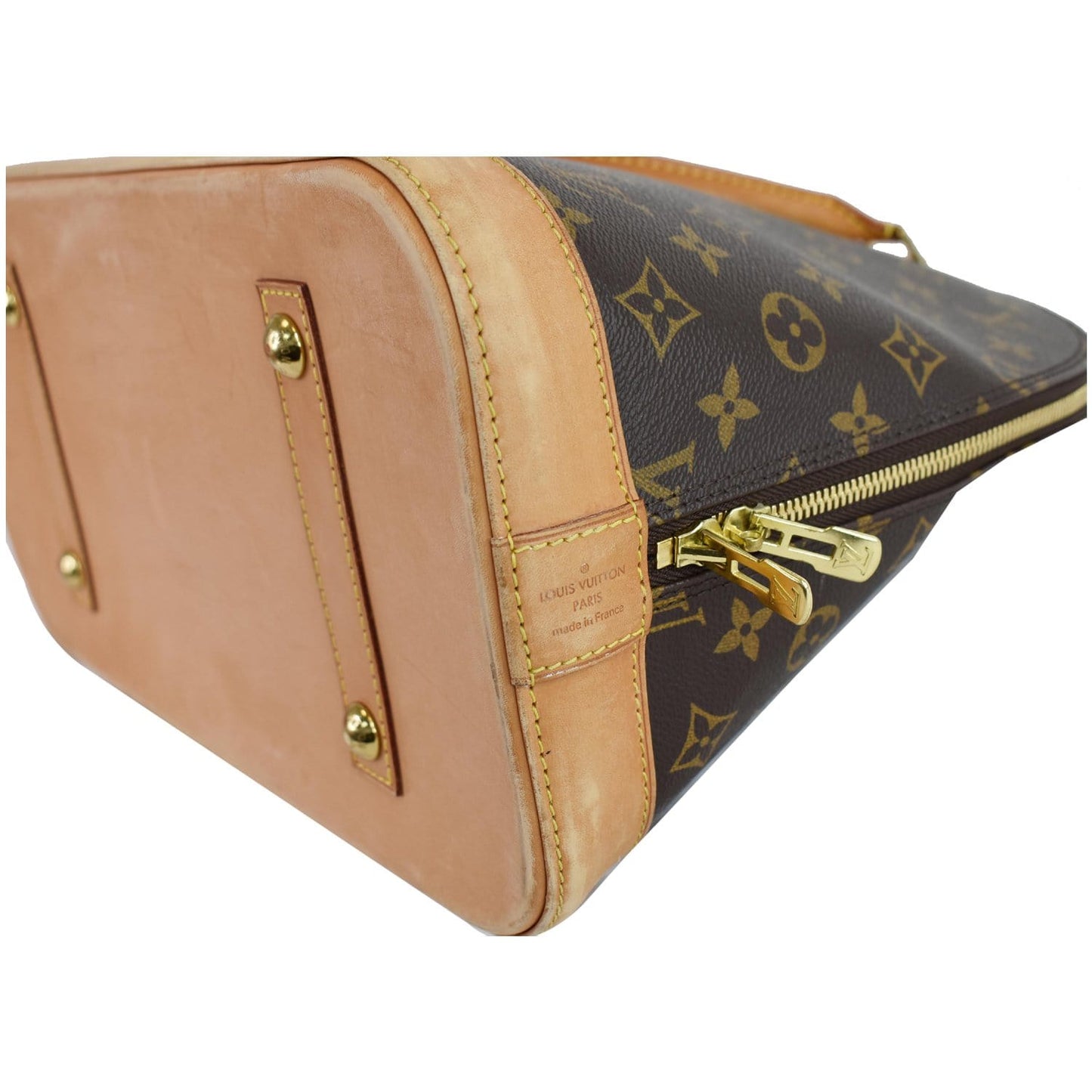 LOUIS VUITTON Alma Large Monogram Canvas Satchel Bag Brown