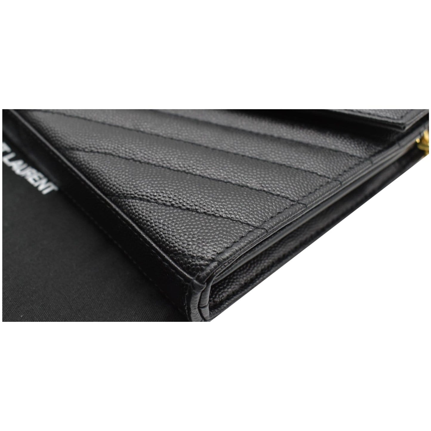 YVES SAINT LAURENT Monogram Envelope Leather Crossbody Chain Wallet Black