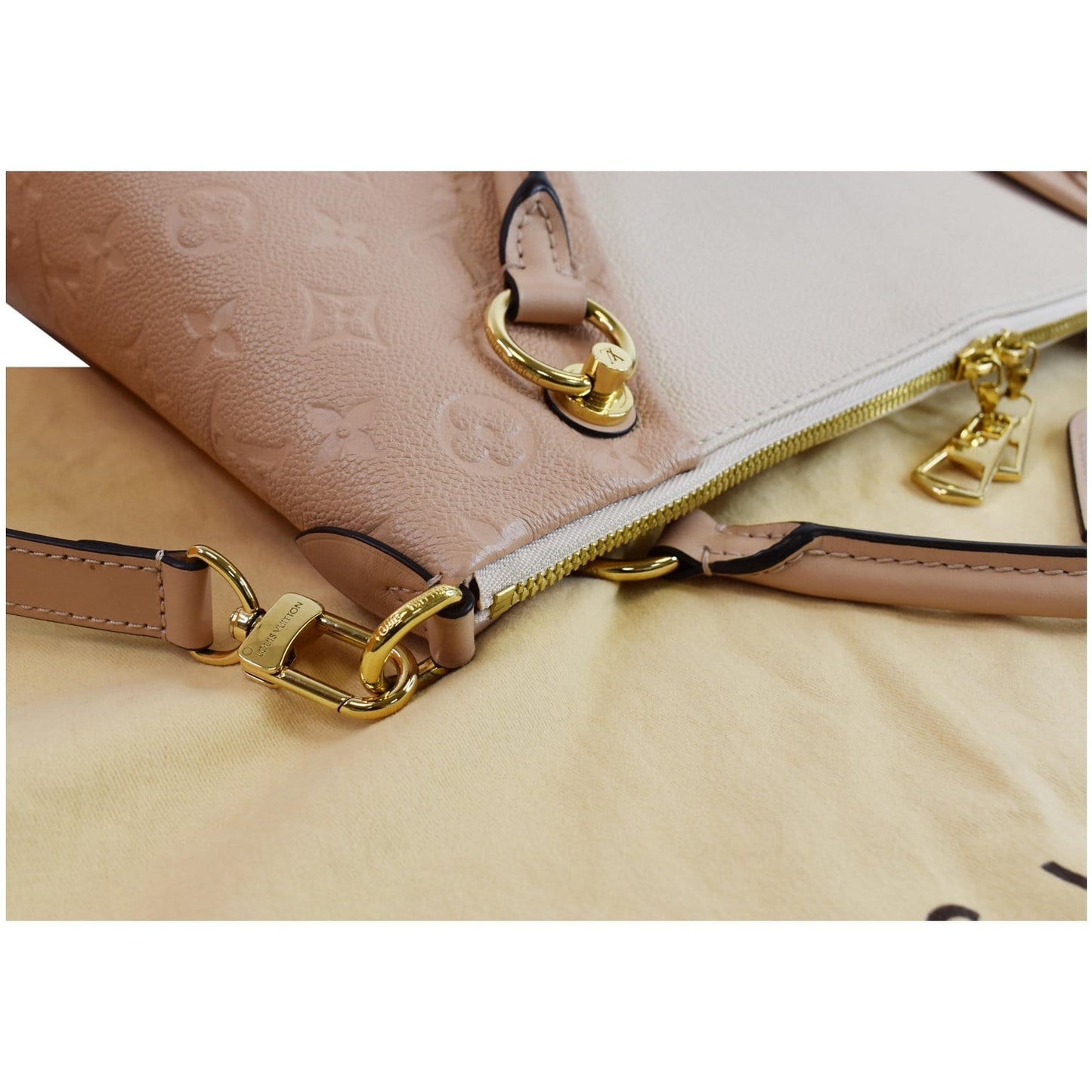 LOUIS VUITTON V MM Monogram Empreinte Tote Shoulder Bag Rose