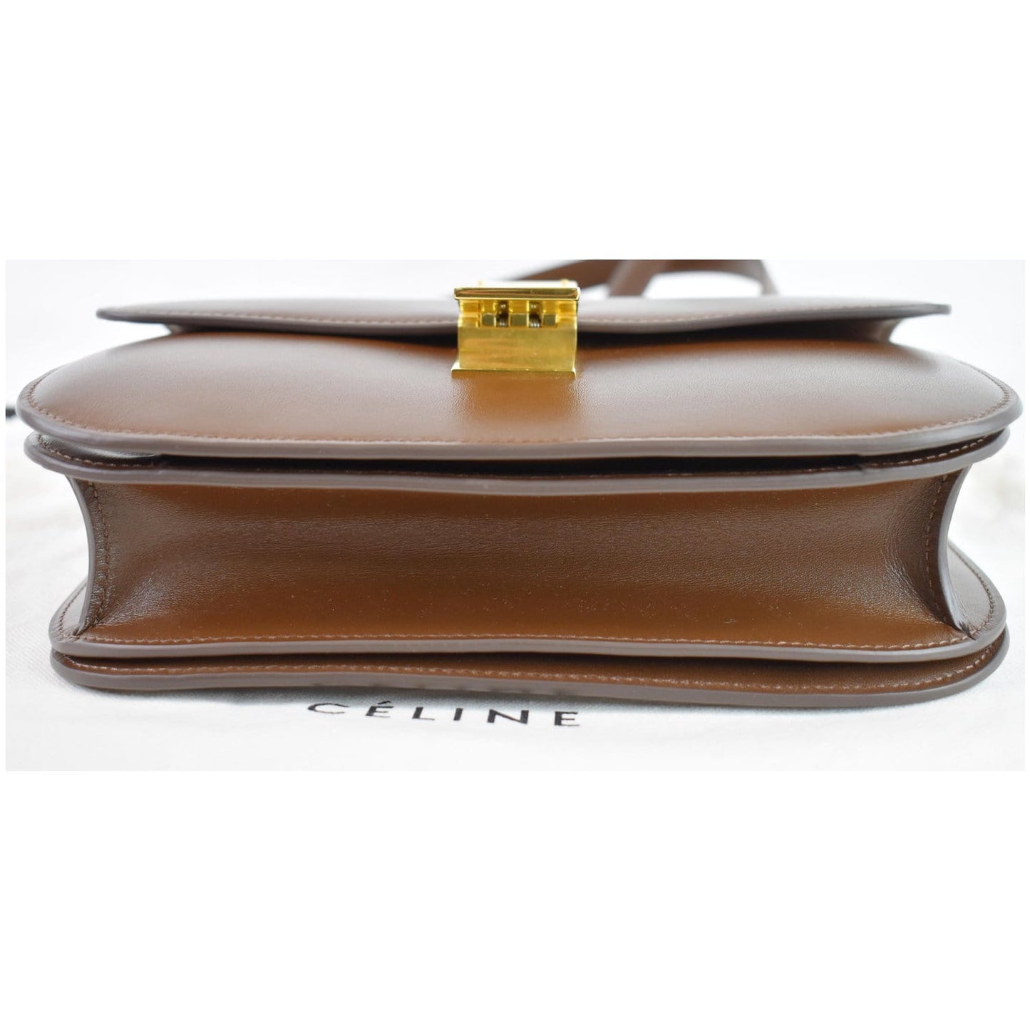 CELINE Medium Classic Box Calfskin Flap Crossbody Bag Brown