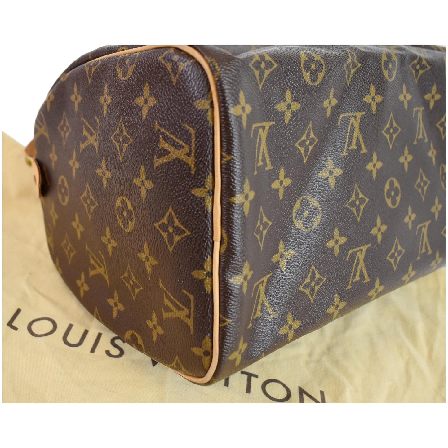 LOUIS VUITTON Speedy 30 Monogram Canvas Satchel Bag Brown