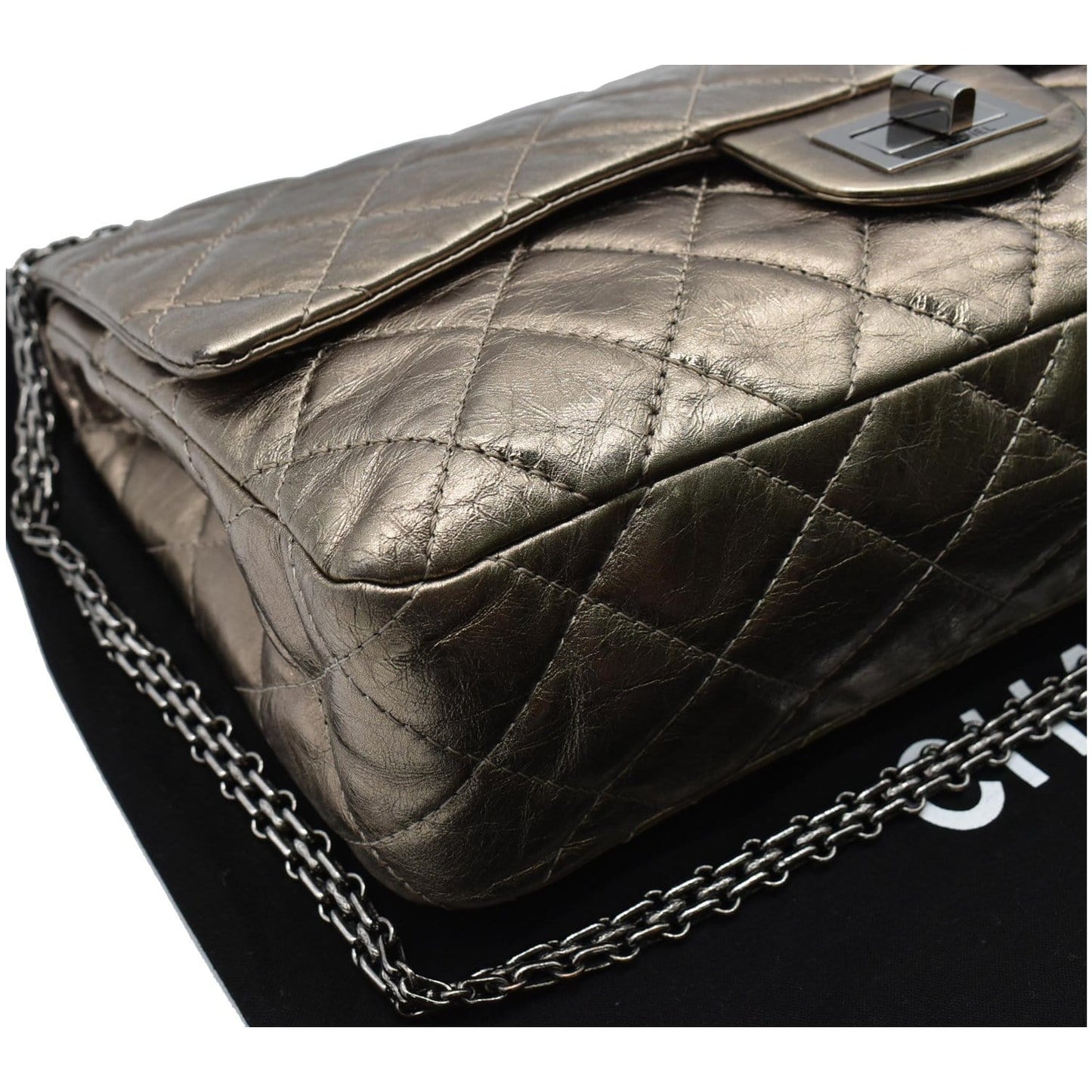 CHANEL 2.55 Reissue Aged Calfskin Leather Shoulder Bag Metallic Gold