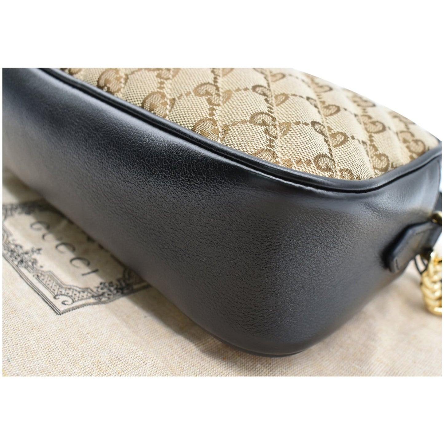 GUCCI GG Marmont Small Matelasse Canvas Leather Crossbody Bag Beige 447632