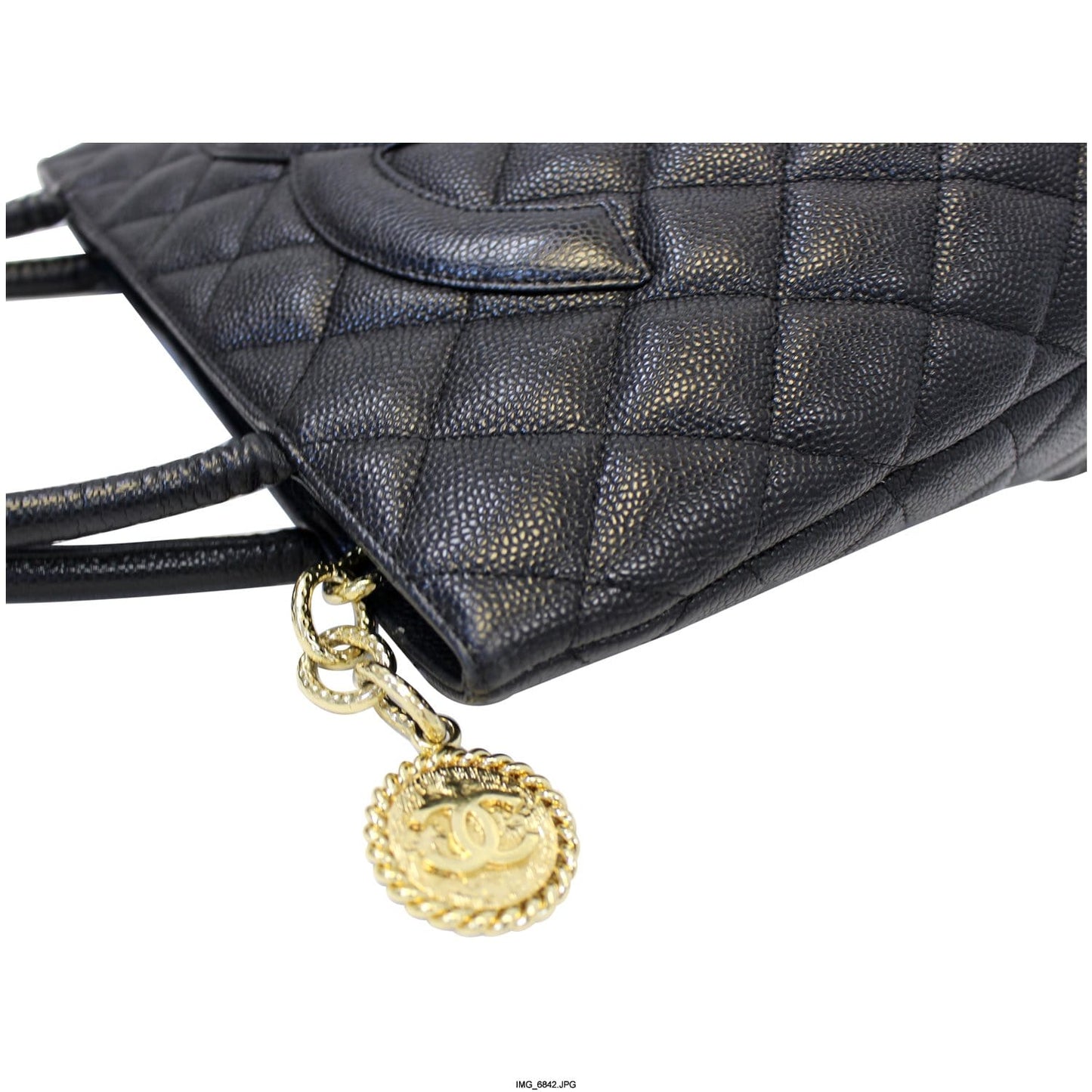 CHANEL Medallion Quilted Caviar Leather Tote Bag Black