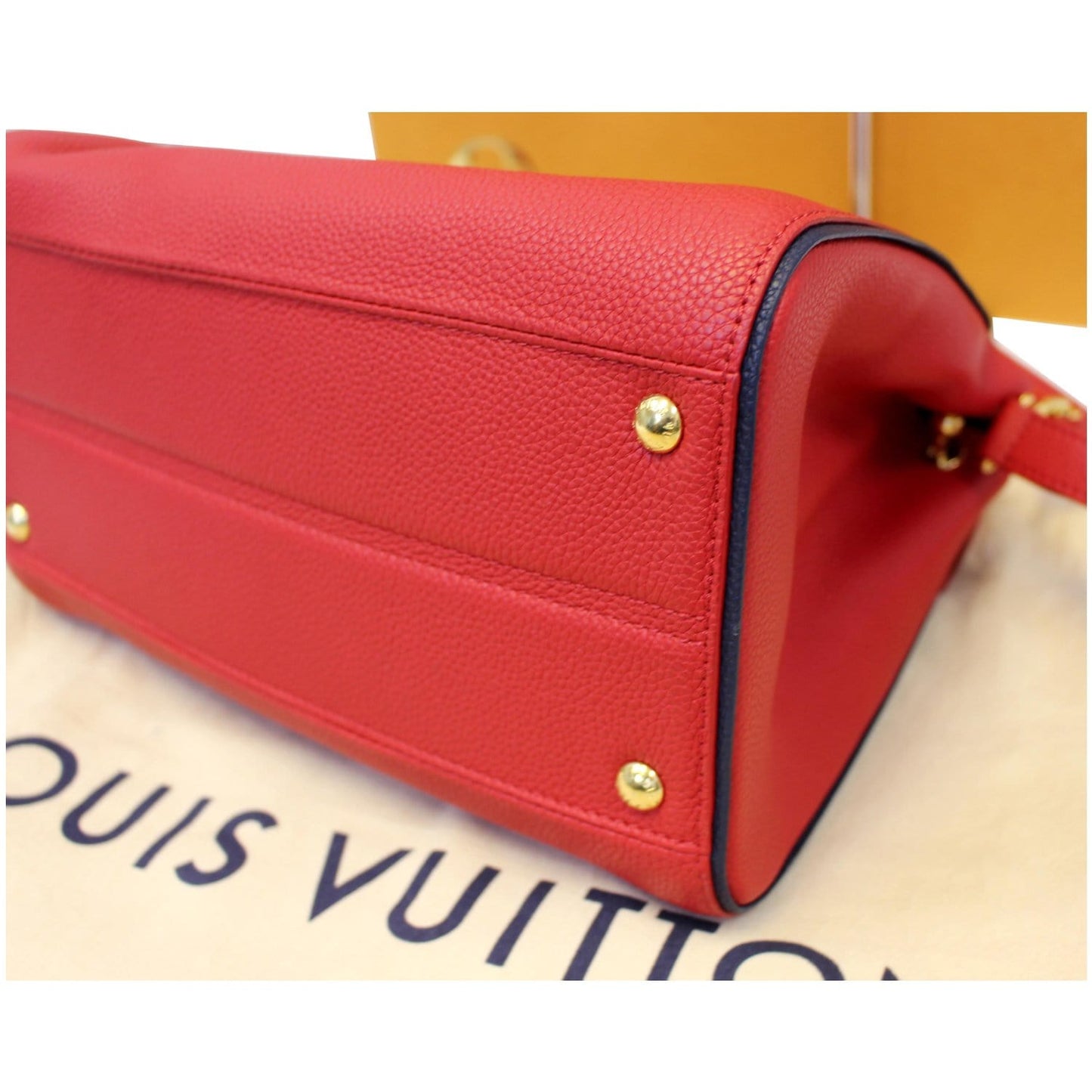 LOUIS VUITTON Double V Grained Leather Monogram Shoulder Bag Rubis