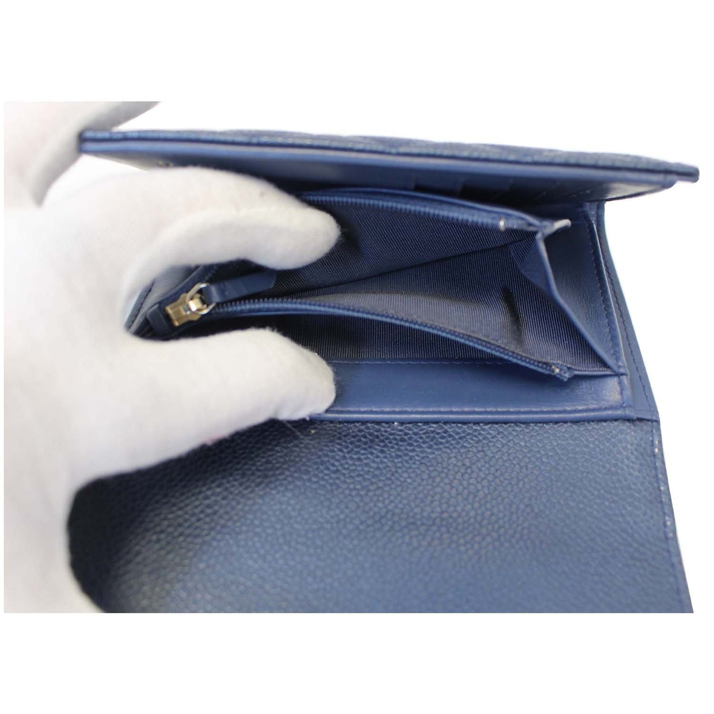 CHANEL Classic Flap Caviar Leather Wallet Navy Blue
