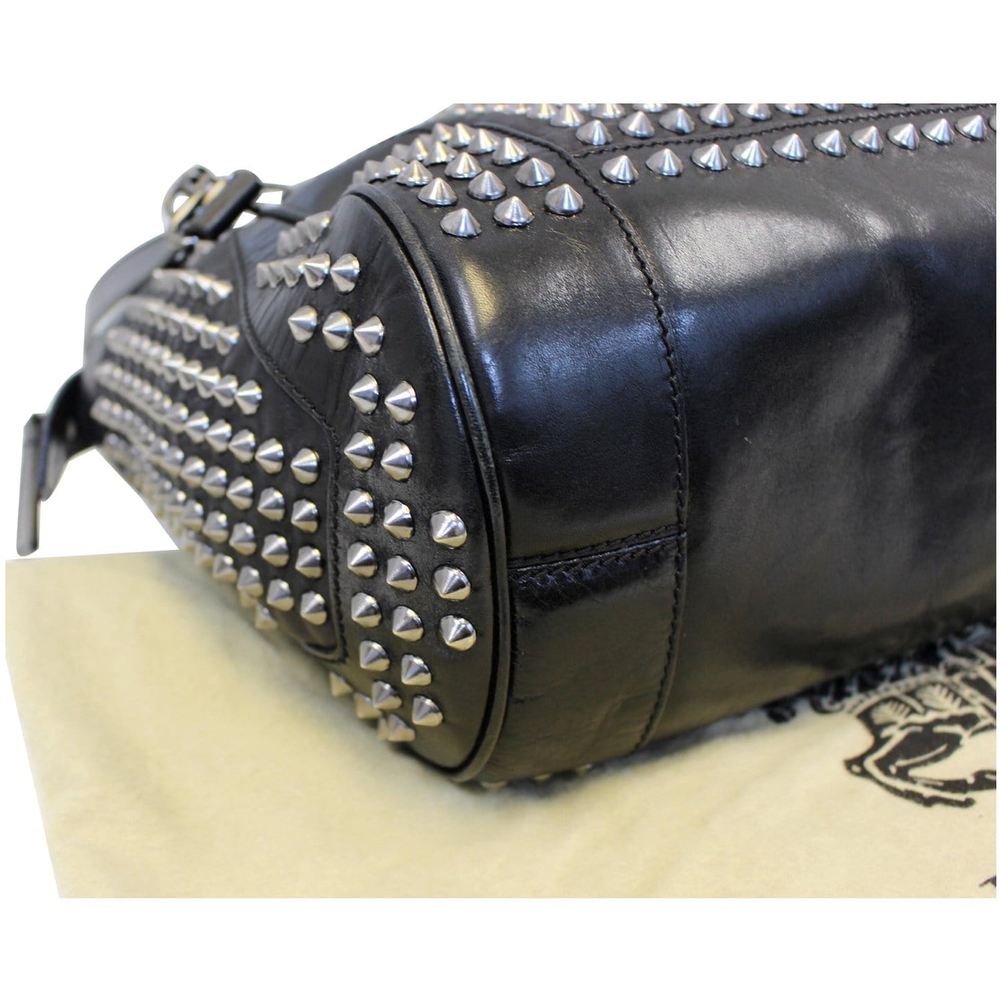 BURBERRY Studded Leather Satchel Shoulder Bag Black