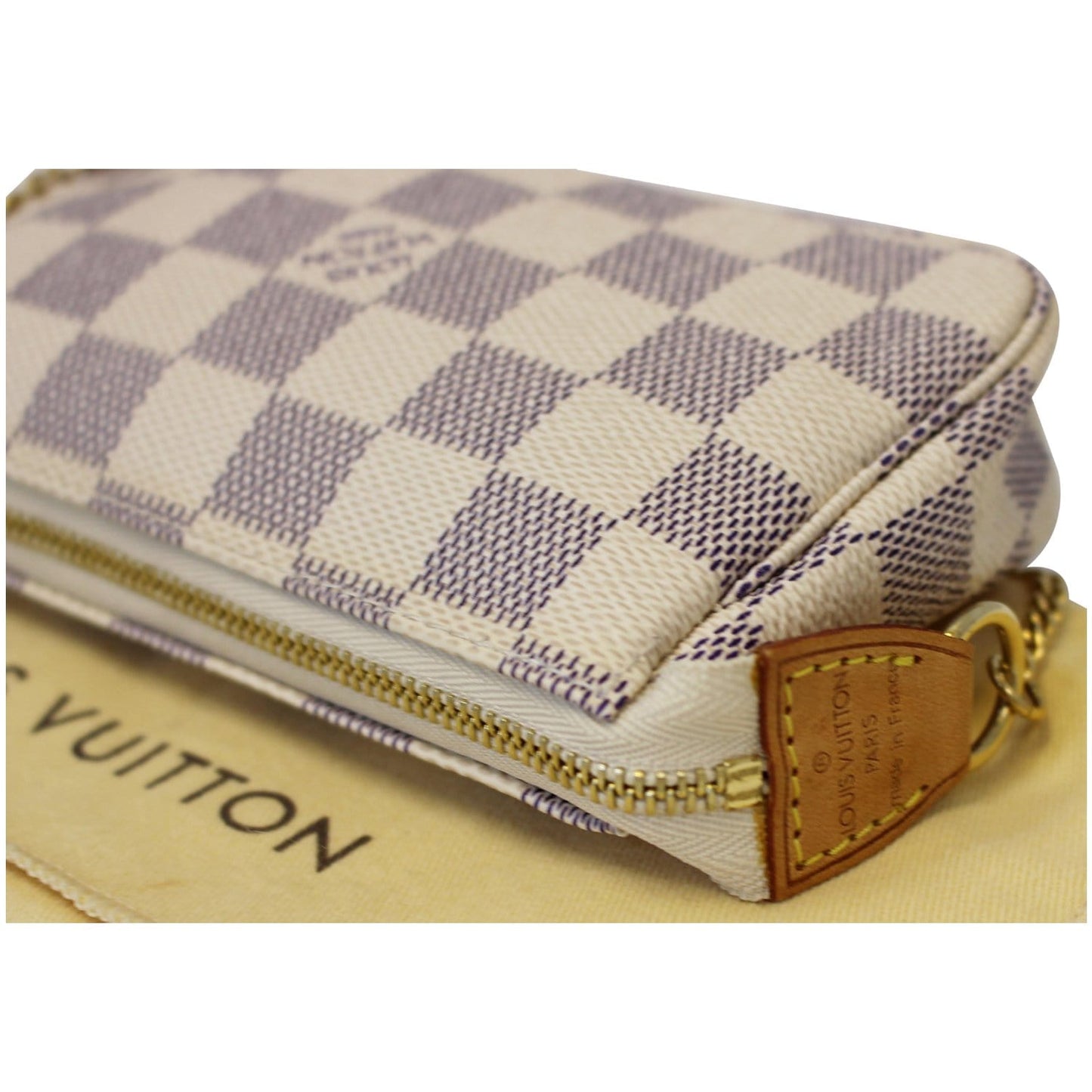 LOUIS VUITTON Mini Pochette Damier Azur Accessoires Pouch White