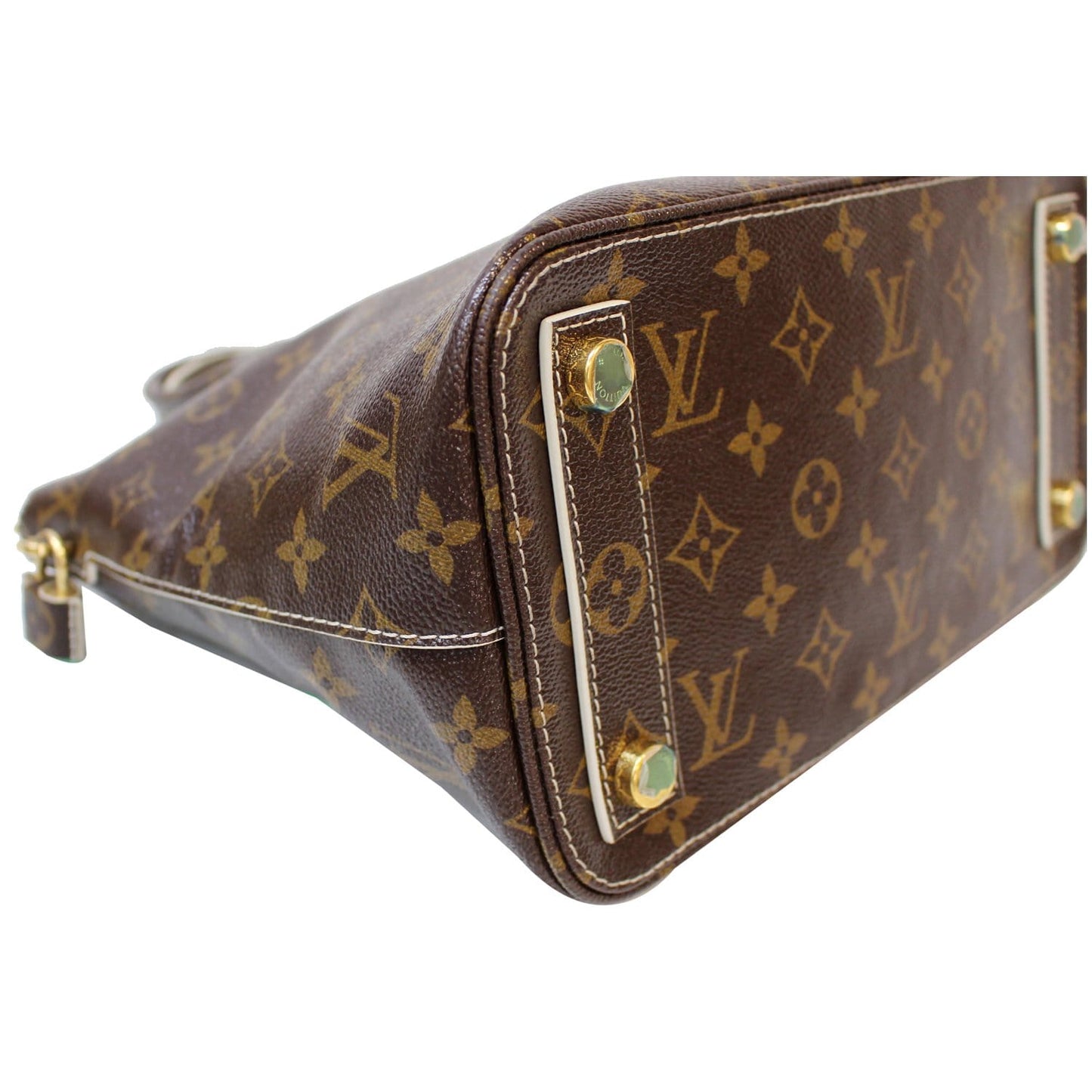 LOUIS VUITTON Fetish Lockit Monogram Leather Satchel Bag Brown