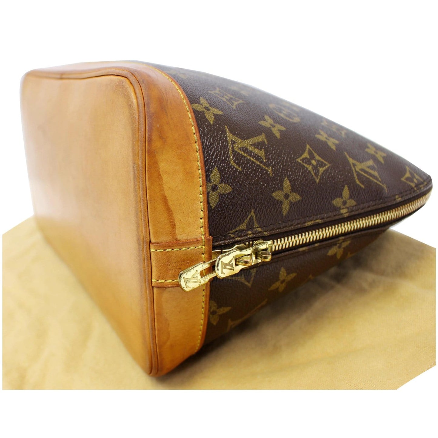 LOUIS VUITTON Alma Monogram Canvas Satchel Bag Brown