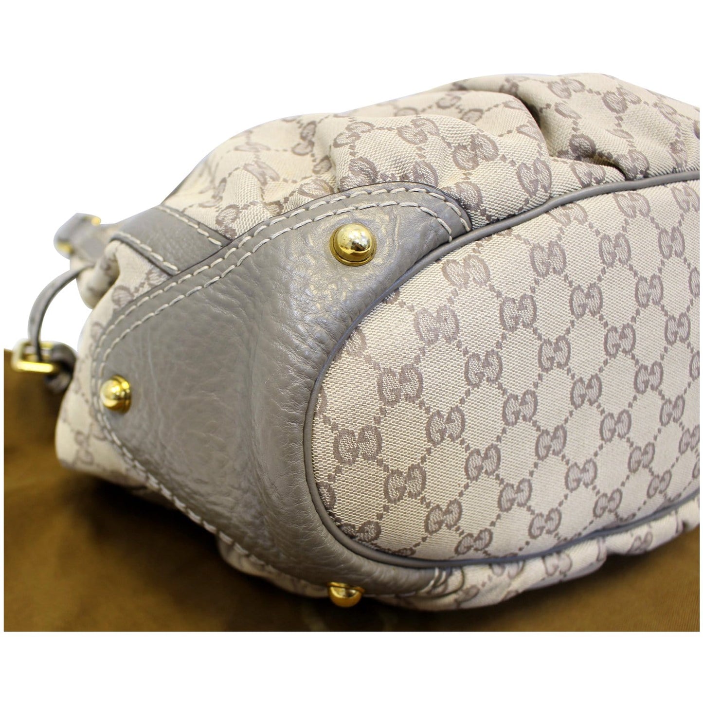 GUCCI Jockey Medium GG Canvas Monogram Tote Bag Beige 203546