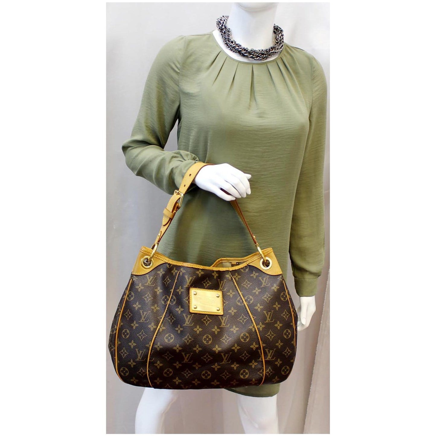 LOUIS VUITTON Galliera PM Monogram Canvas Shoulder Handbag Brown