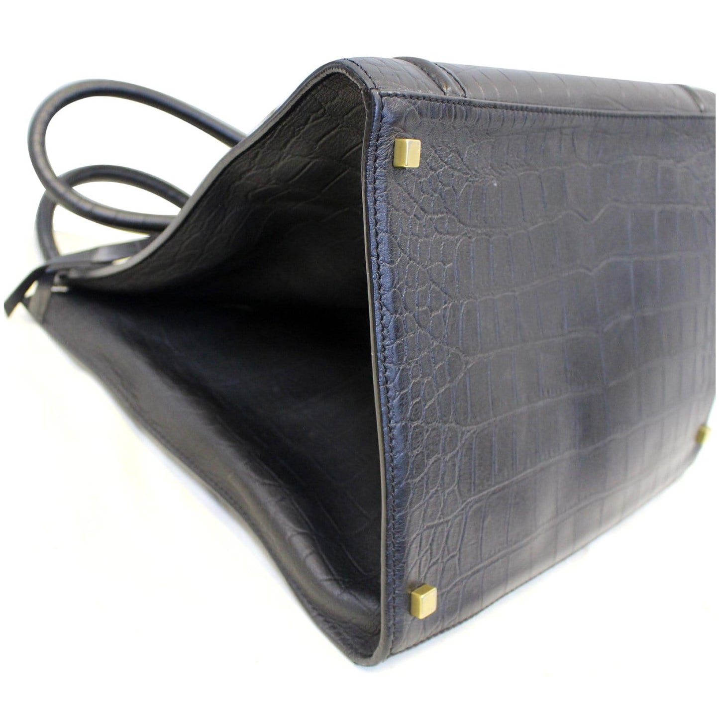 CELINE Medium Phantom Luggage Croc Stamped Embossed Leather Tote Bag Black