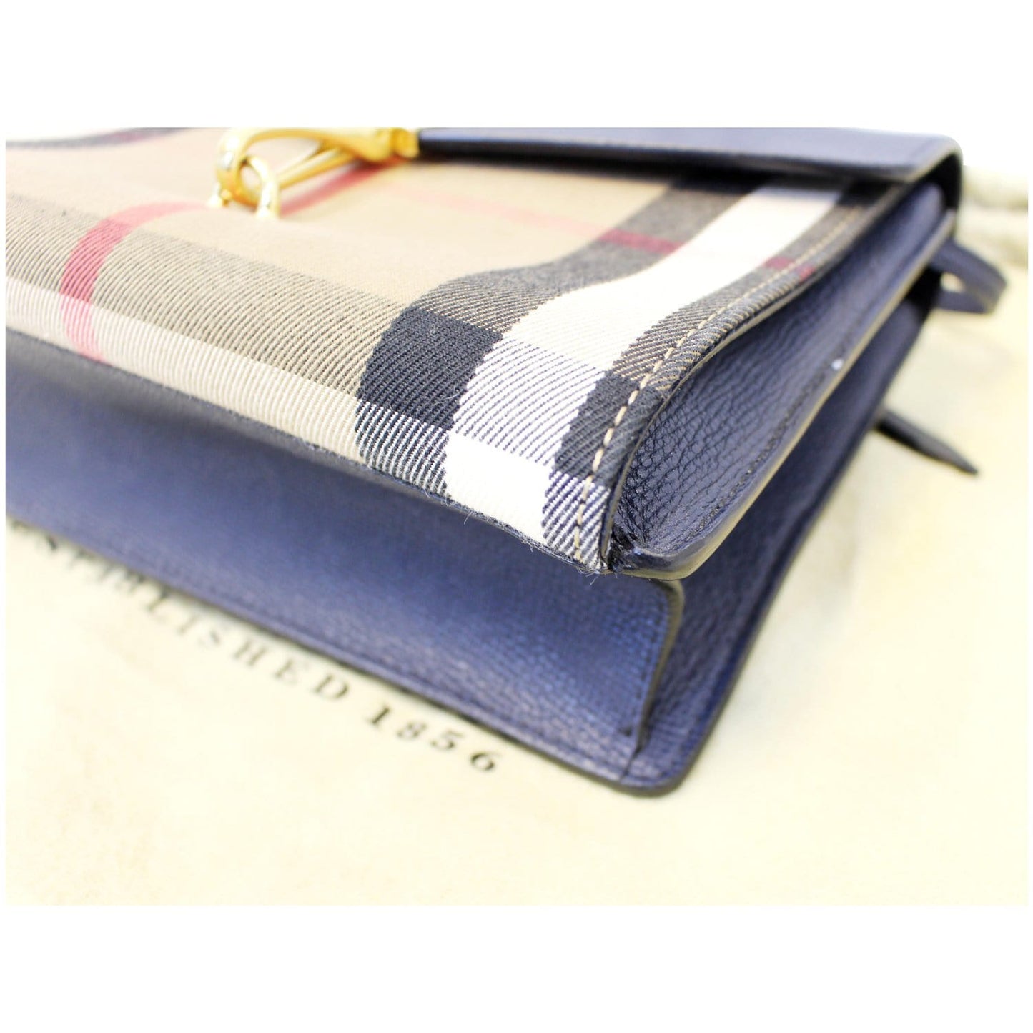 Burberry Small Vintage Check/Leather Crossbody Bag Dark Blue