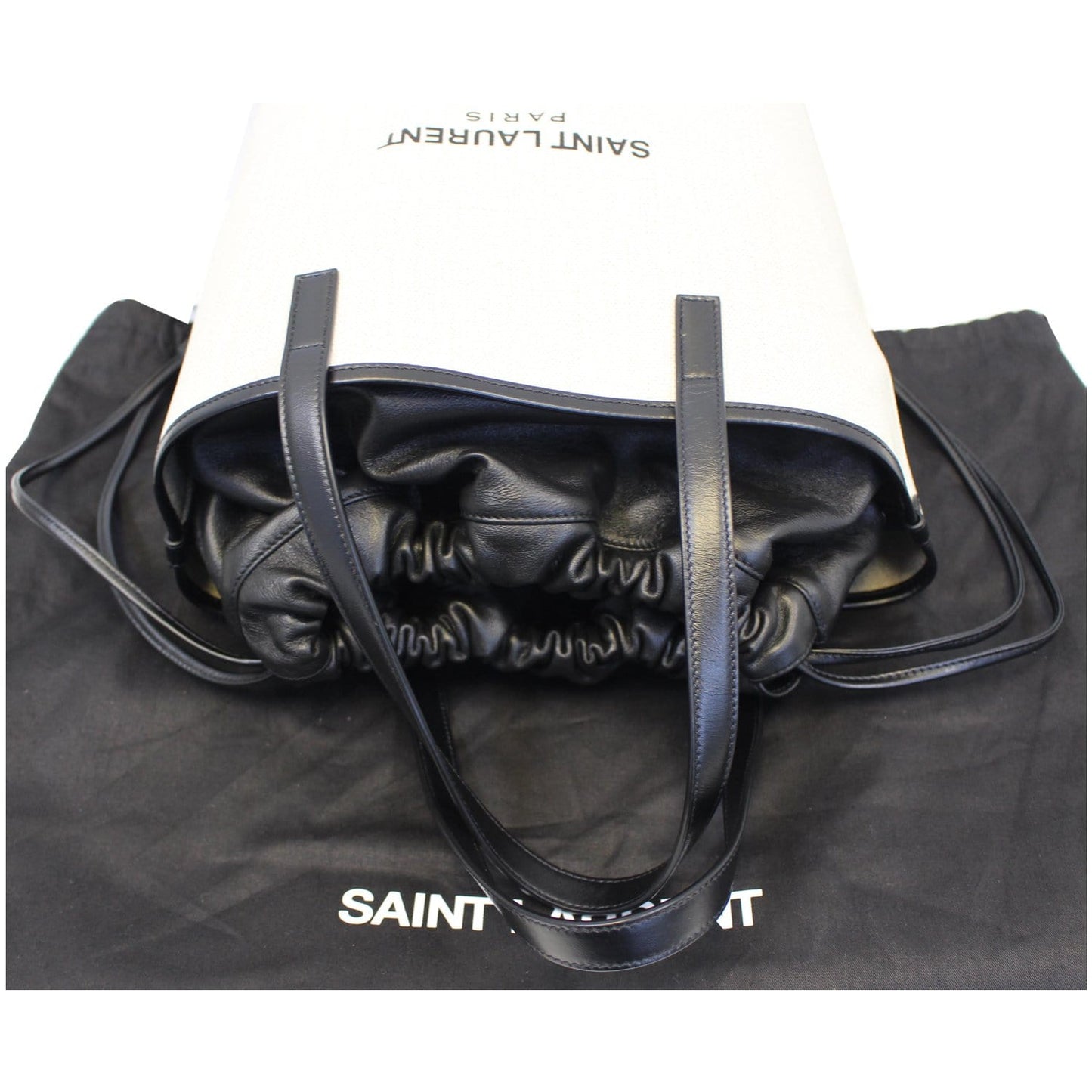 YVES SAINT LAURENT Teddy Canvas/Leather Drawstring Shopping Tote White/Black - Last Call