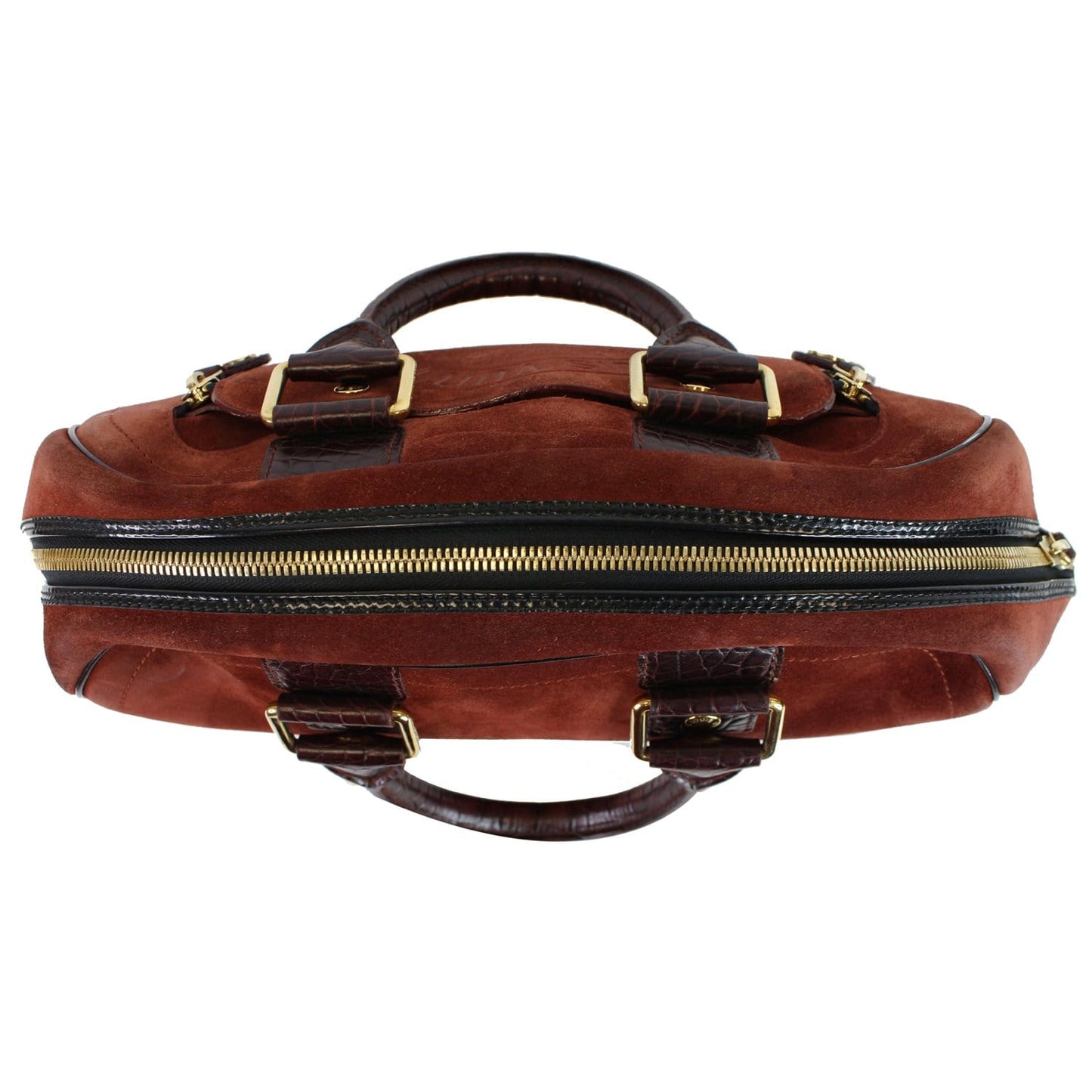 LOUIS VUITTON Stamped Trunk GM Suede Havane Satchel Bag Red