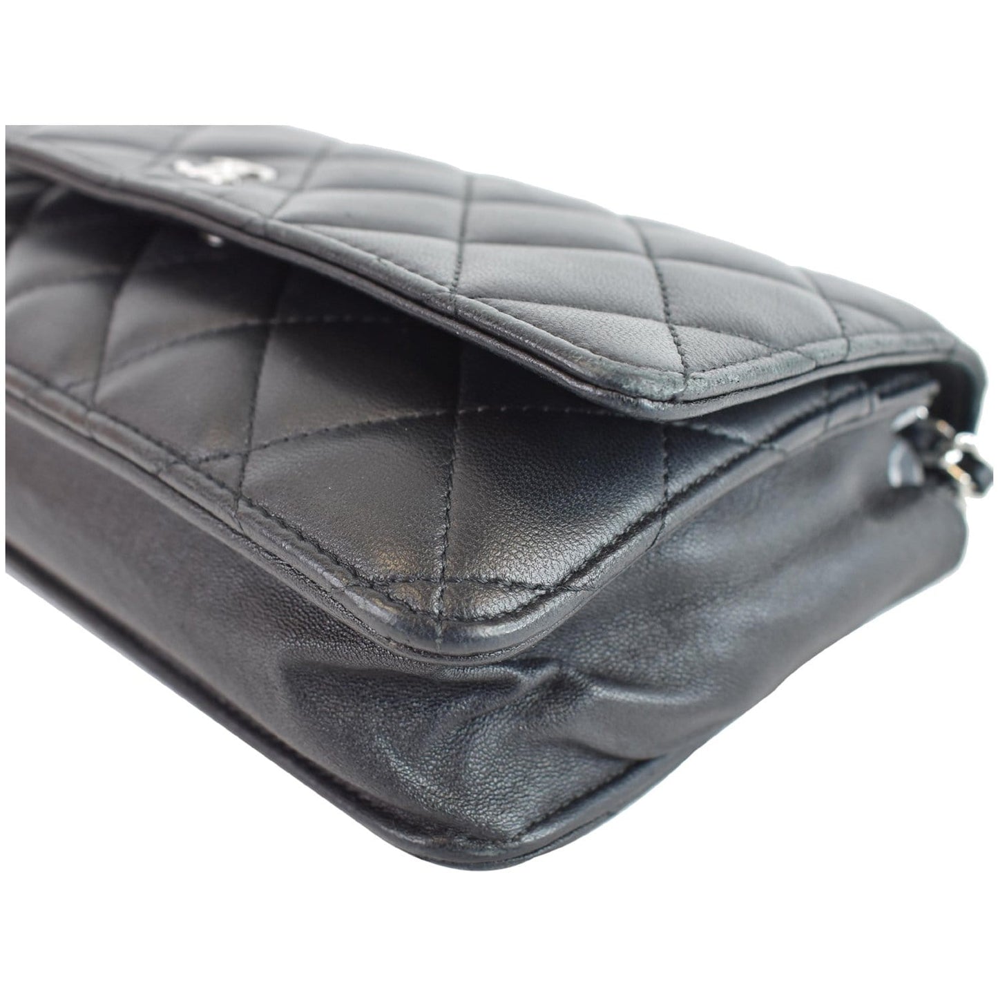 CHANEL Wallet On Chain Lambskin Leather WOC Crossbody Bag Black