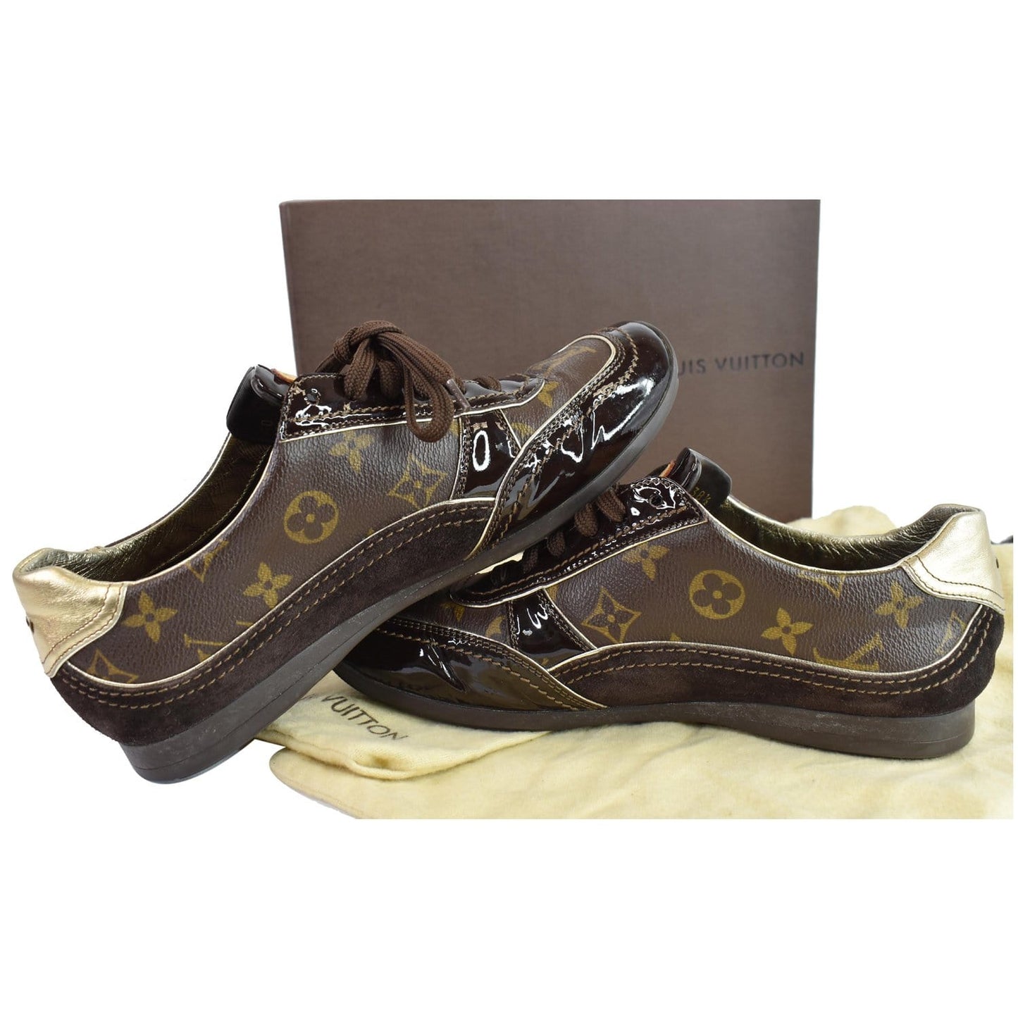 LOUIS VUITTON Monogram Patent Globe Trotter Sneakers Brown US 8