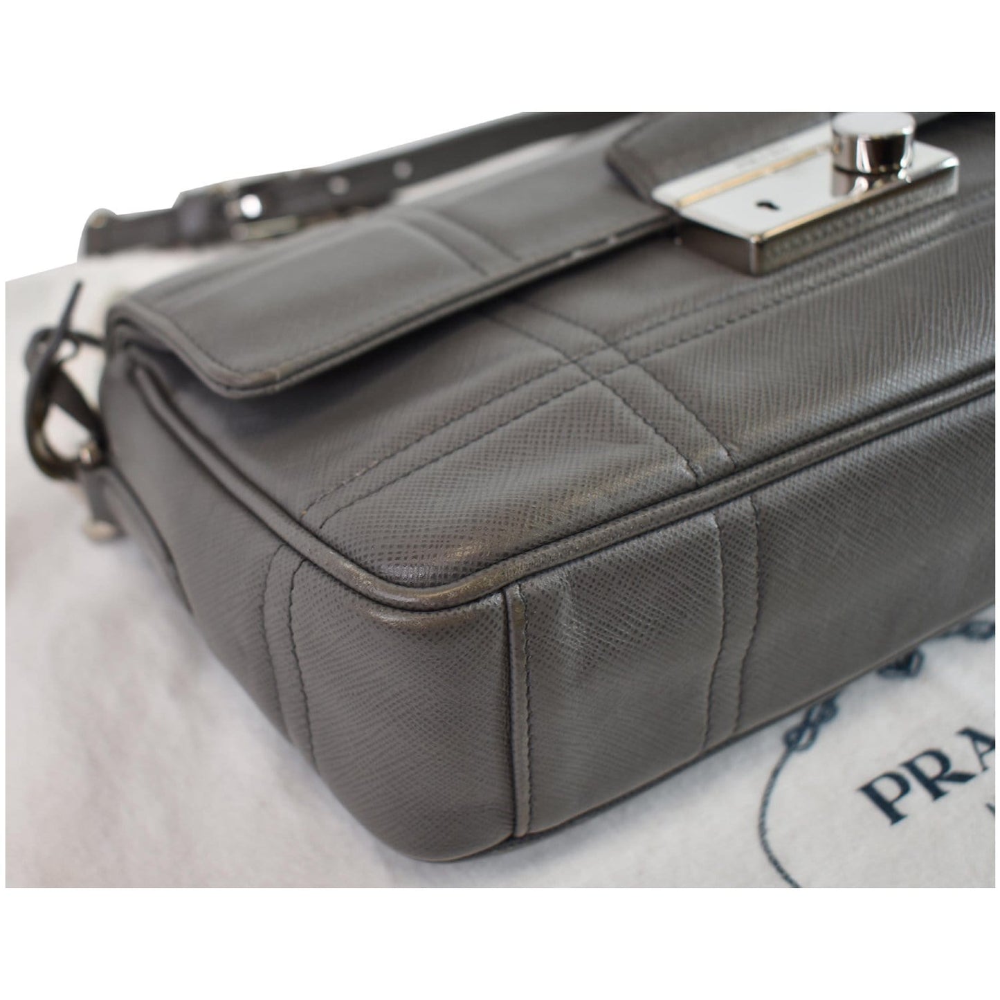 PRADA Saffiano Lux Leather Sound Shoulder Bag Light Grey