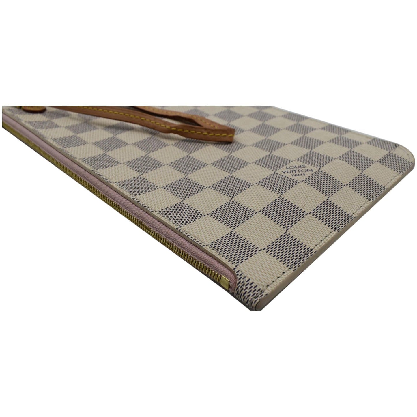 LOUIS VUITTON Neverfull MM Damier Azur Pochette Wristlet Pouch White