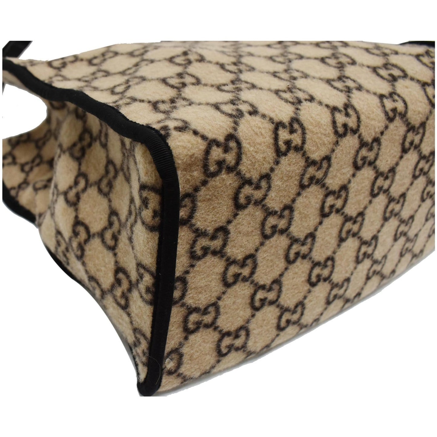 GUCCI GG Monogram Wool Tote Shoulder Bag Beige 598169