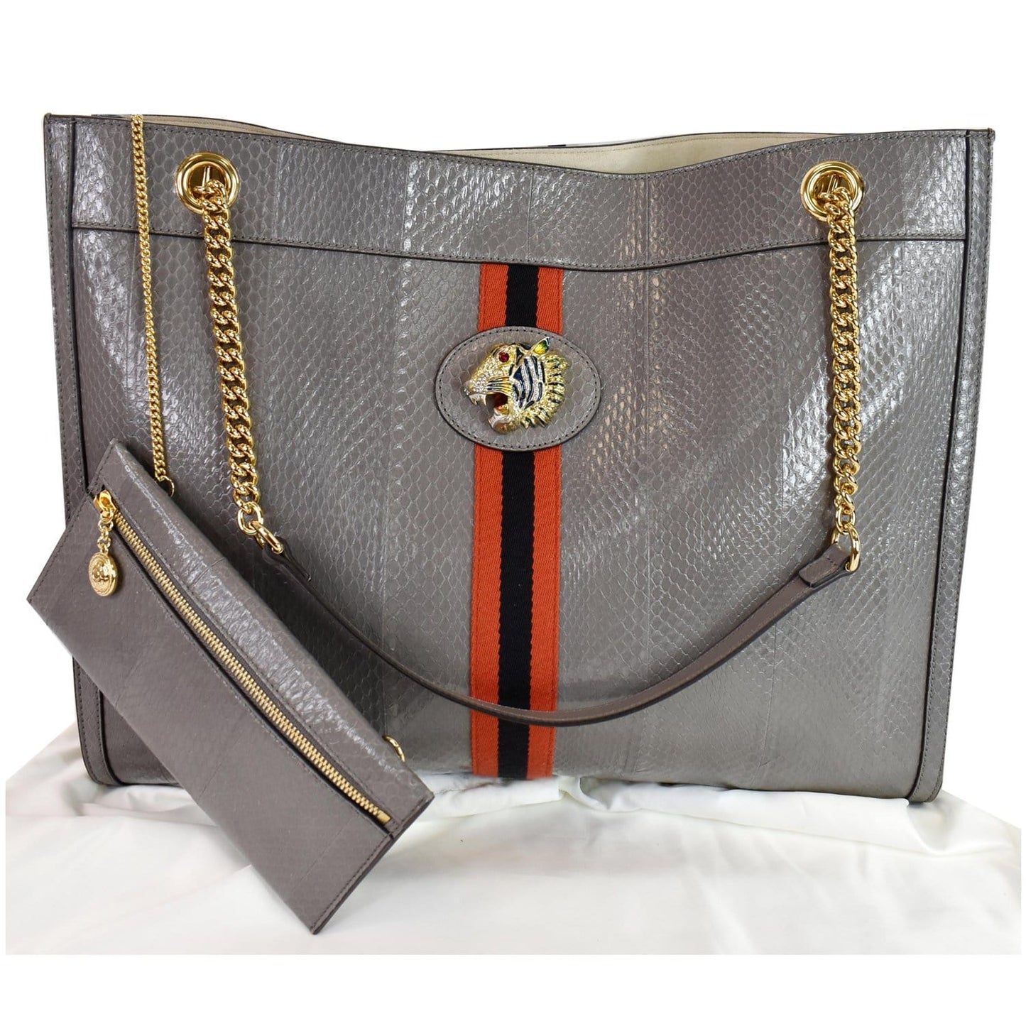 GUCCI Rajah Large Snakeskin Tote Shoulder Bag Dusty Grey 537219 - 25% OFF