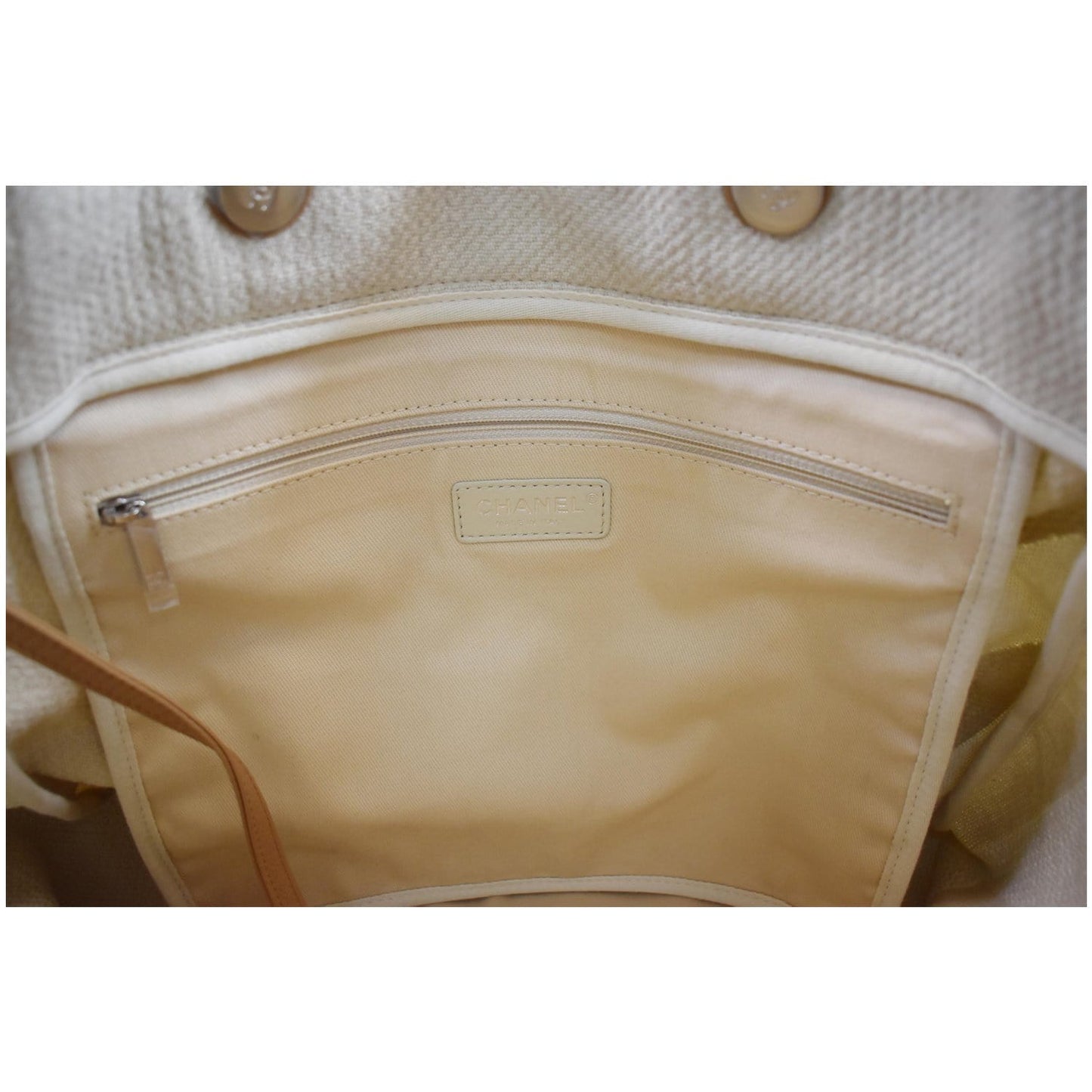 CHANEL 18P Deauville 2Way Logo Chain Shopping Tote Bag Beige