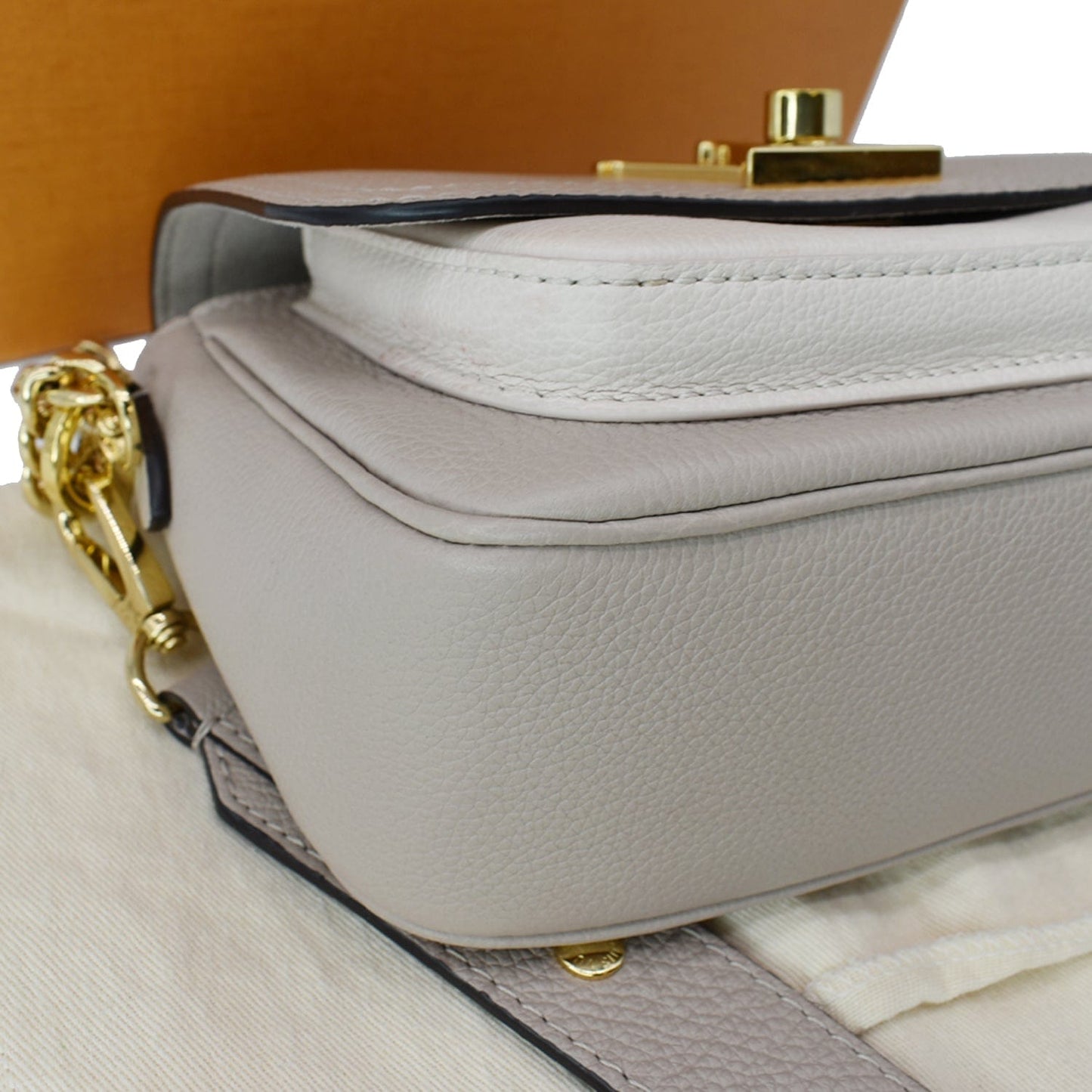 LOUIS VUITTON Lockme Tender Grained Calfskin Leather Shoulder Bag Greige