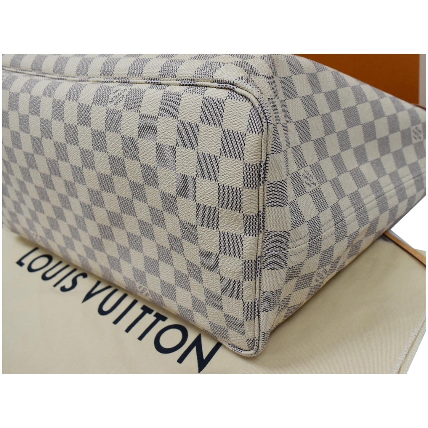 LOUIS VUITTON Neverfull GM Damier Azur Tote Shoulder Bag White