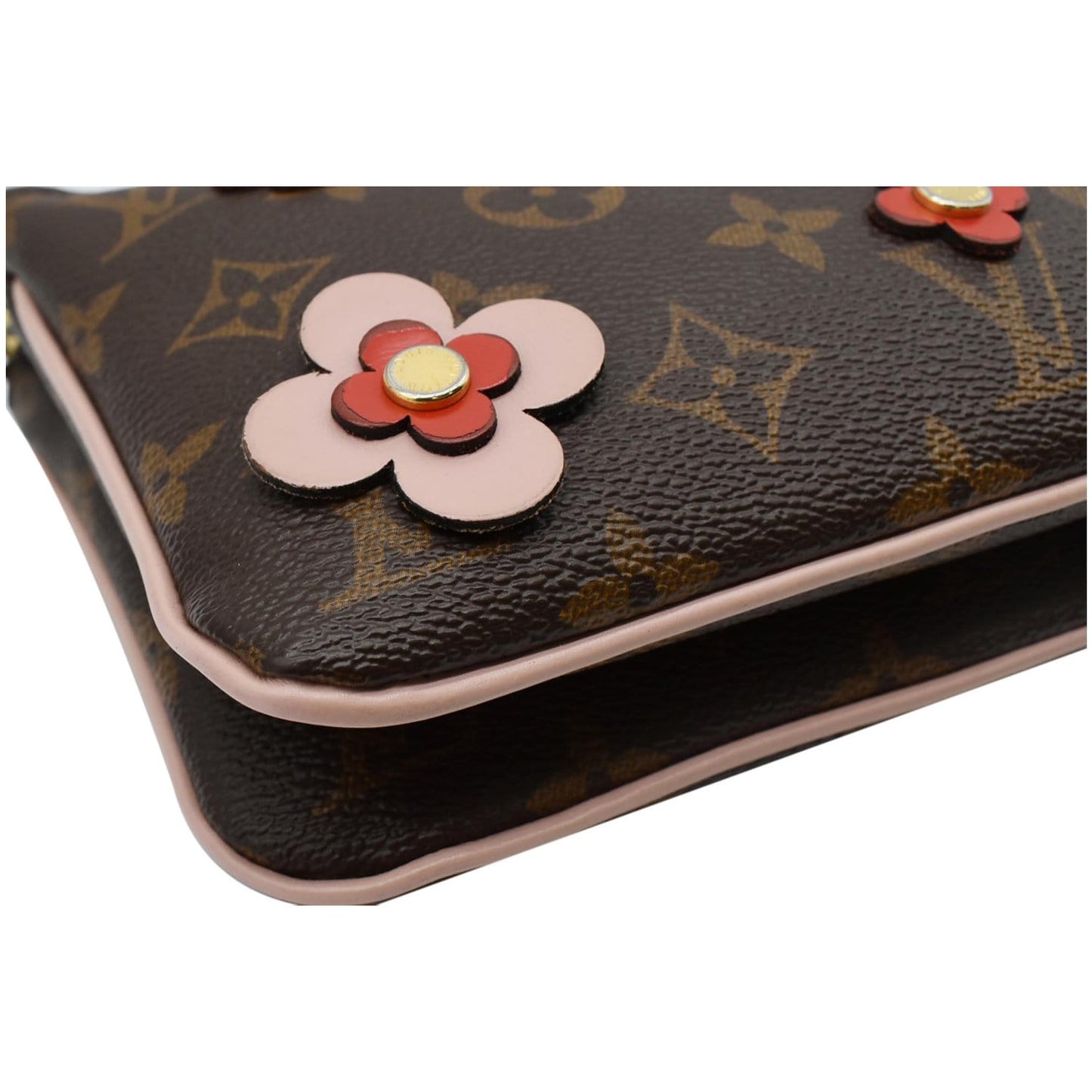 LOUIS VUITTON Blooming Flowers Pochette Monogram Canvas Chain Crossbody Bag Brown