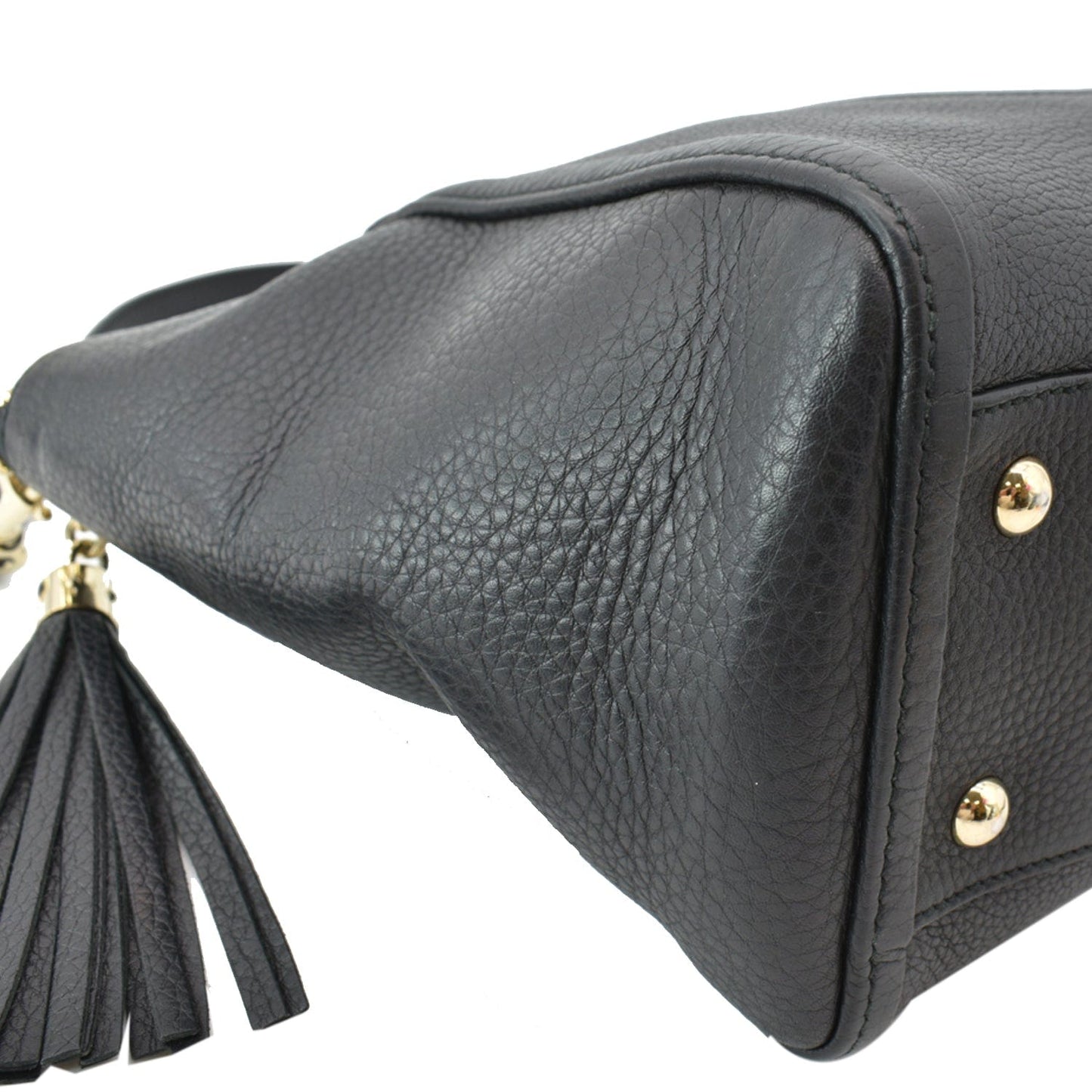 GUCCI Soho Tassel Pebbled Leather Top Handle Crossbody Bag Black 369176