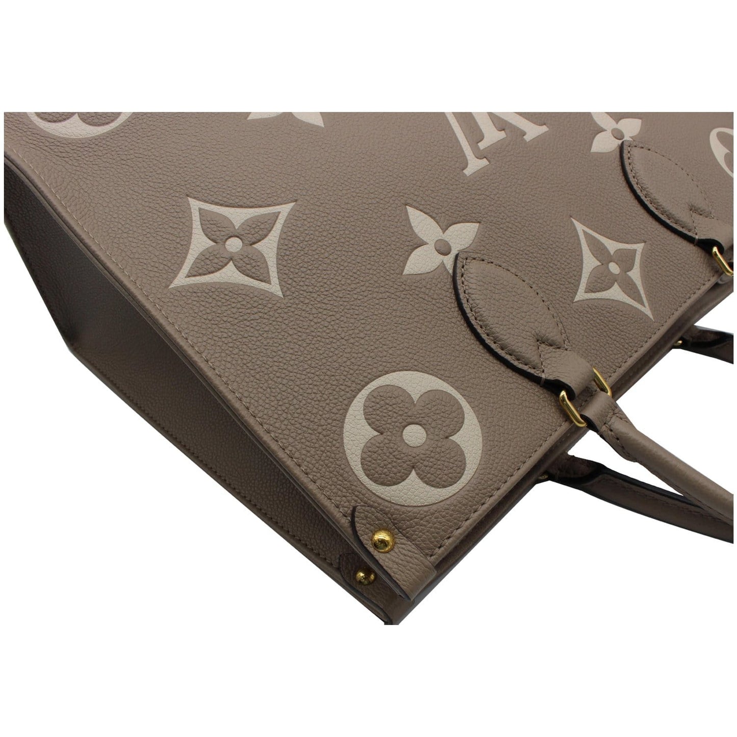LOUIS VUITTON Onthego MM Giant Monogram Empreinte Shoulder Bag Tourterelle