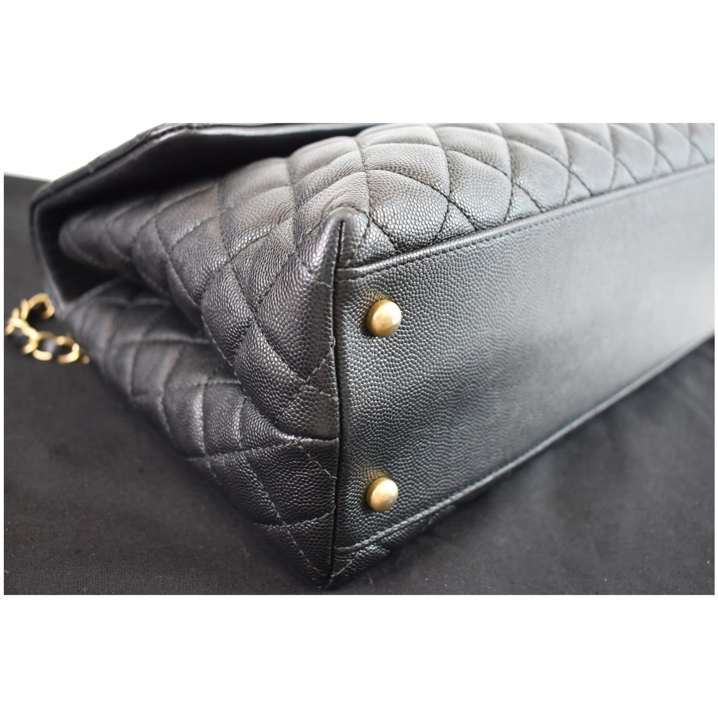 CHANEL Medium Coco Quilted Caviar Lizard Handle Shoulder Bag Black