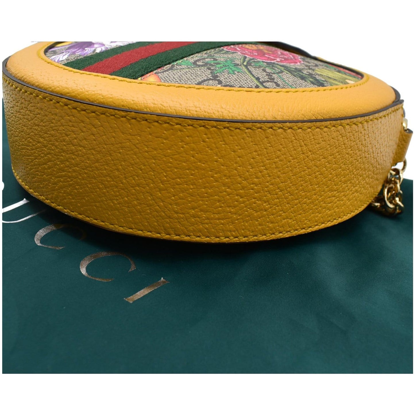 GUCCI Ophidia Mini Flora GG Round Supreme Monogram Web Crossbody Bag Yellow 550618
