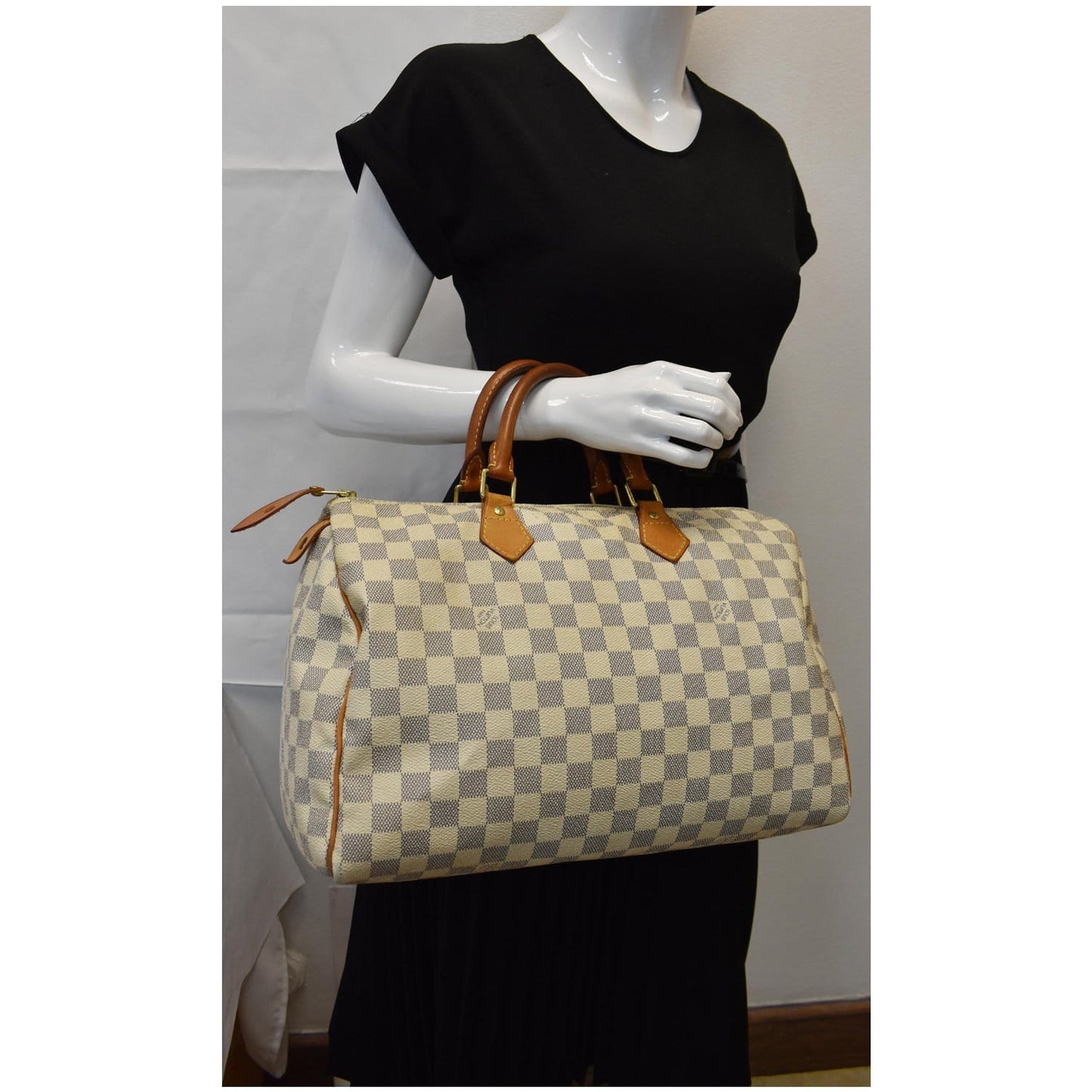 LOUIS VUITTON Speedy 35 Damier Azur Satchel Bag White