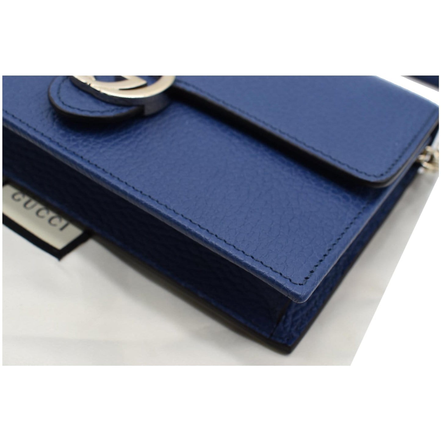 GUCCI Dollar Interlocking G Calfskin Leather Chain Wallet Crossbody Bag Blue 510314