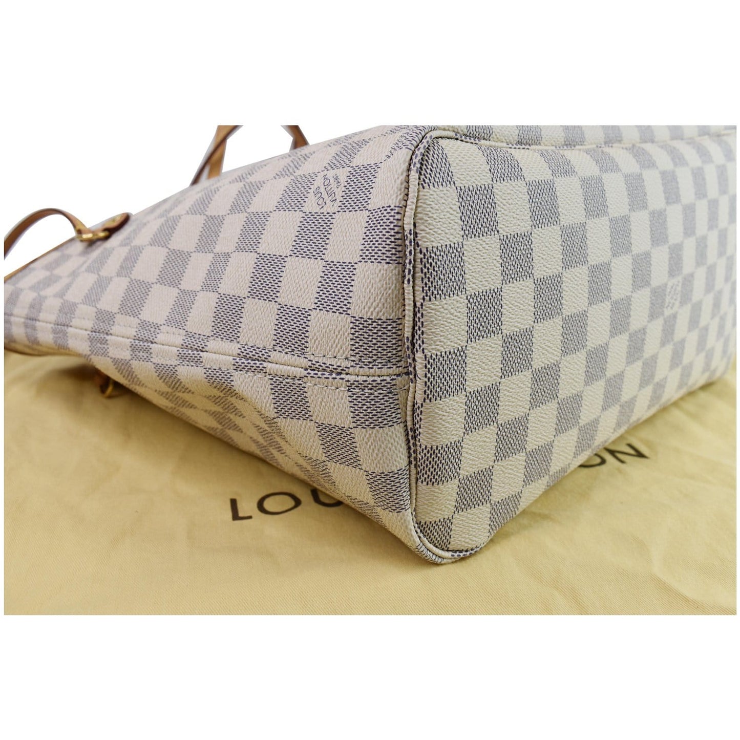 LOUIS VUITTON Neverfull MM Damier Azur Shoulder Bag White